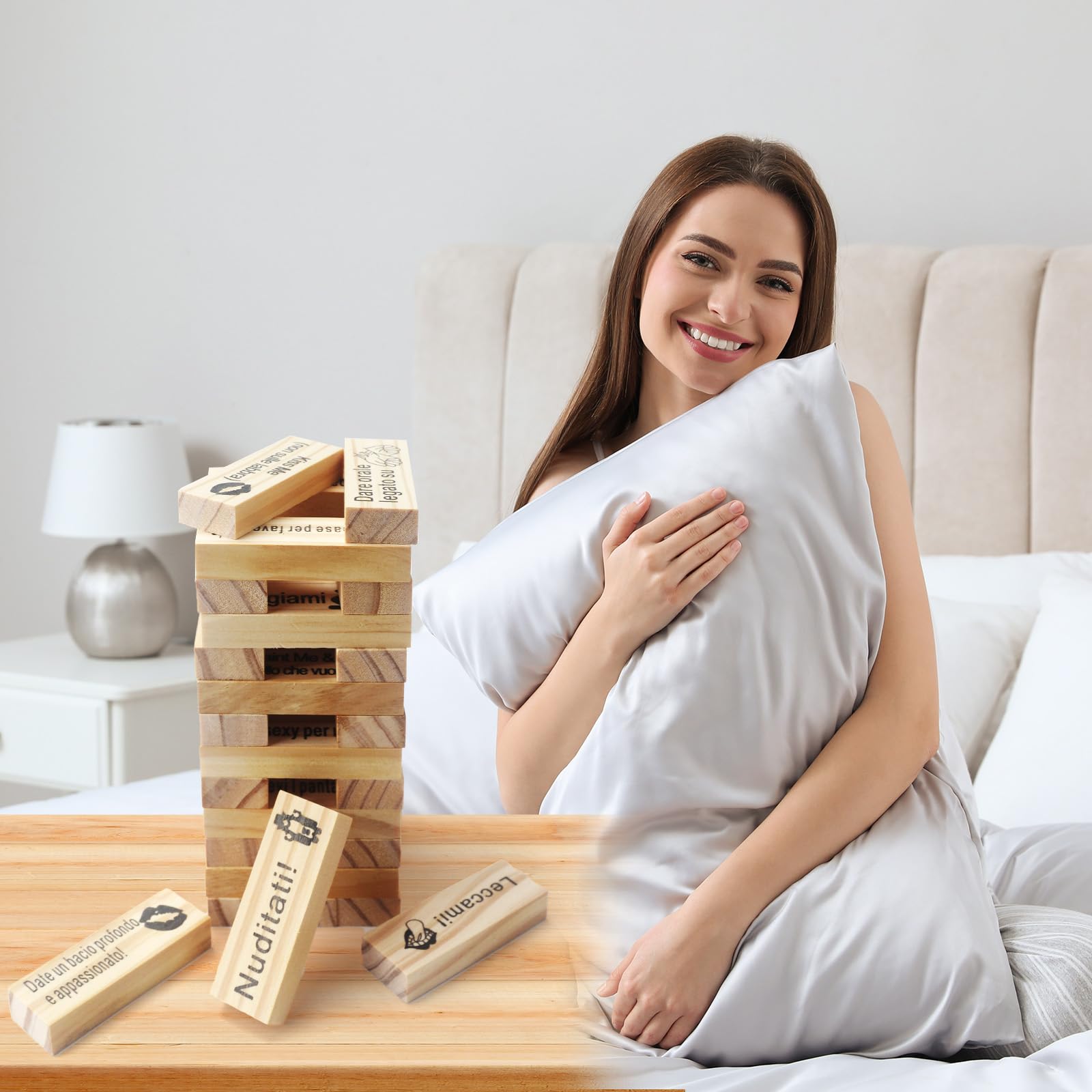 48 Pezzi Italiano Gioco Super Naughty Block Tower,Lust Tower Blocchi,Torre A Blocchi Di Coppia Giochi Di Coppia,Giochi Erotiici Coppie,Giochi di Coppia for Adulti