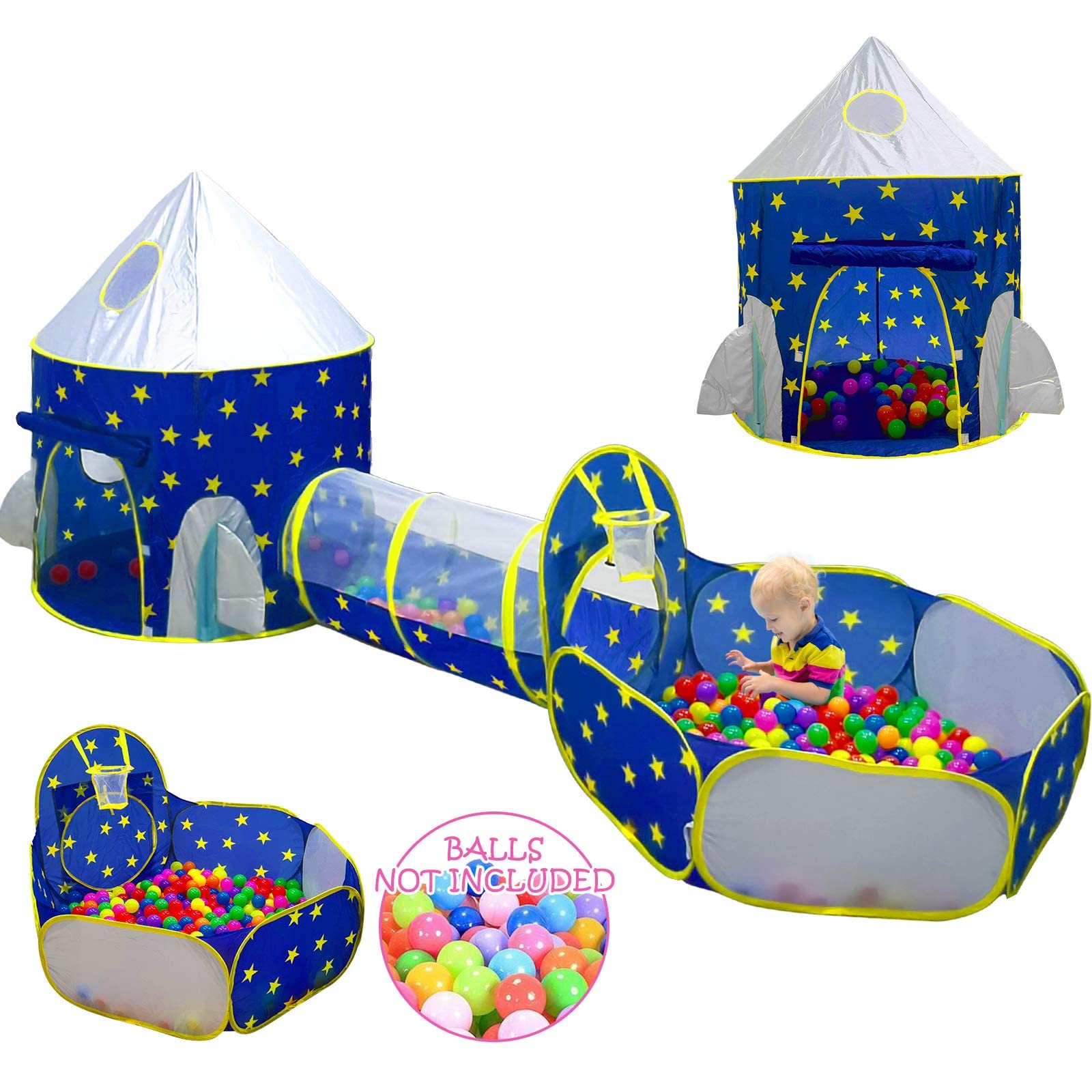 PYEBE 3PC Kids Play Tent for Boys with Ball Pit, Crawl Tunnel, Princess Tents for Toddlers, Baby Space World Playhouse Toys, Boys Indoor& Outdoor Play House, Perfect Kid’s Gifts