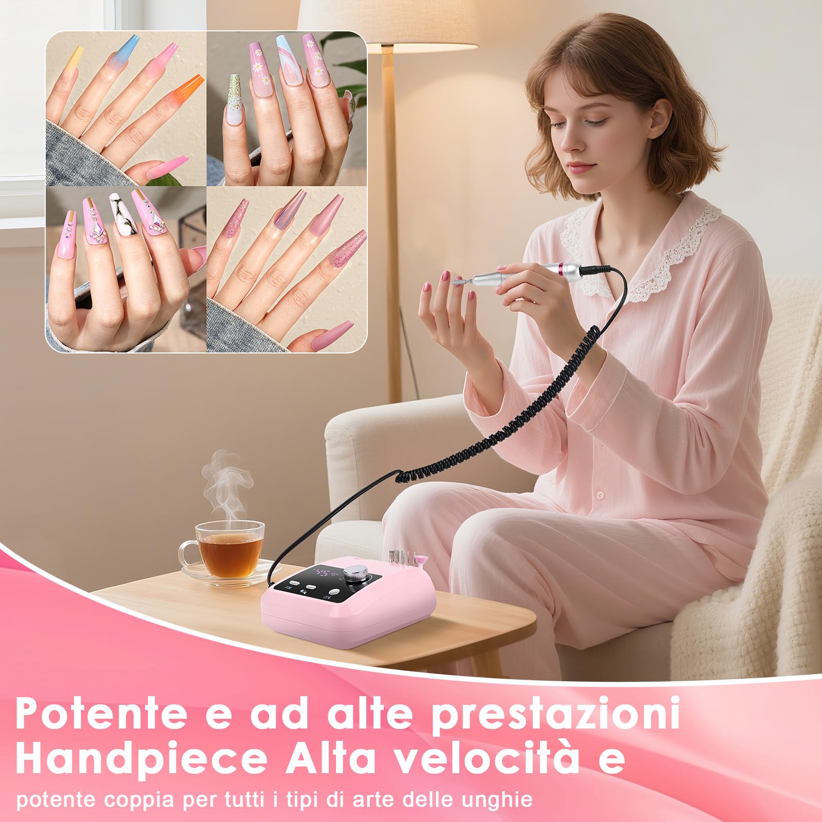 Fresa per Unghie Professionale 45000RPM Lima Unghie Elettrica con LED Intelligente e Modalità Pedale Manicure e Pedicure Kit Trapano Elettrico per Unghie Gel, per Studio Estetiste Casa Regali