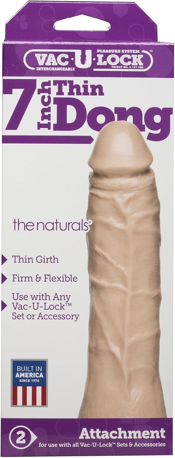 Doc Johnson Vac-U-Lock - 7 Inch Thin Dong - PVC - F-Machine and Harness Compatible Dildo - Vanilla