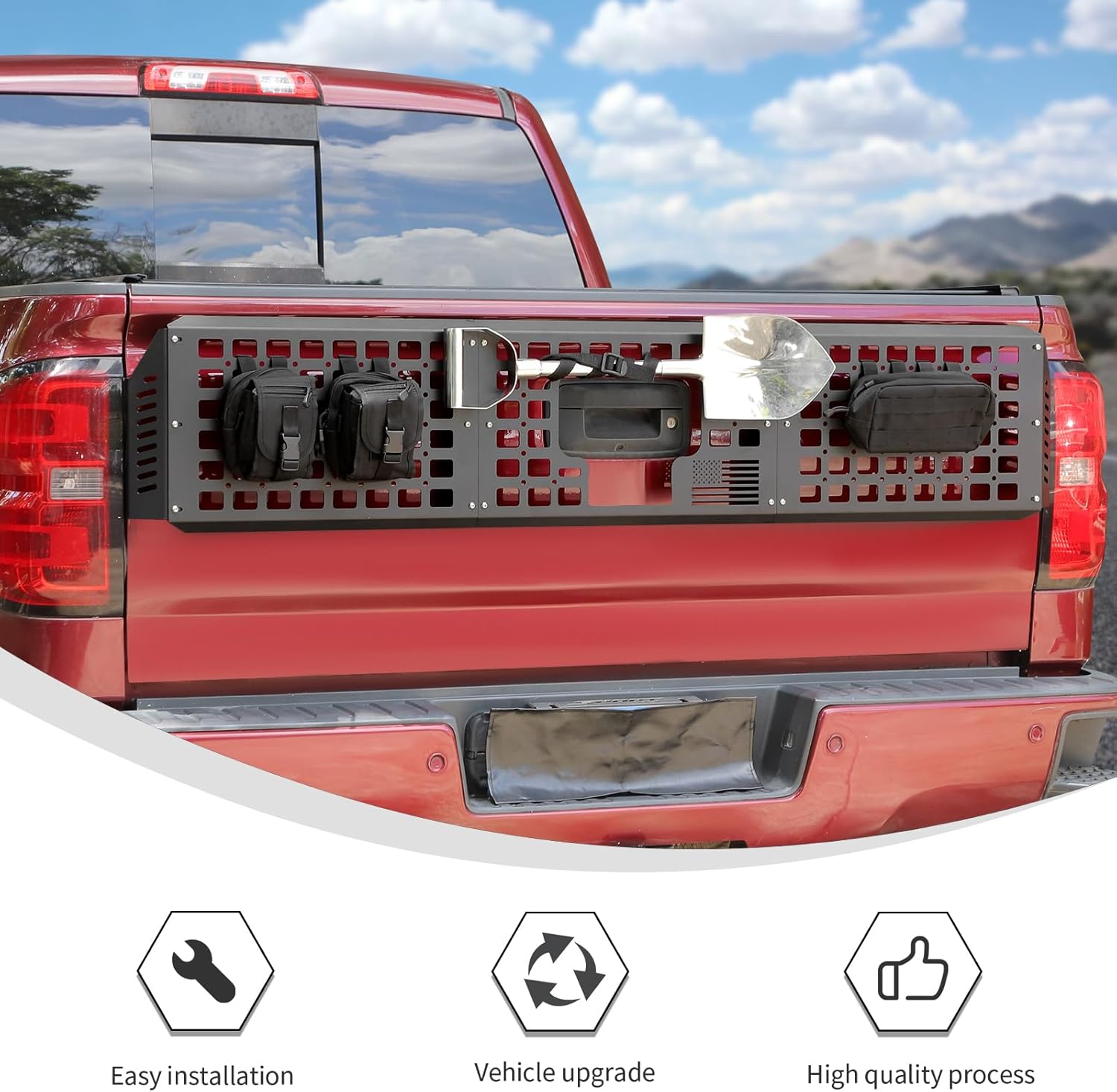 Linskip Tailgate Bed Molle Expansion Panel Compatible with 2014-2018 Chevy Silverado & GMC Sierra 1500 2500HD 3500HD, Rear Gate MOLLE Racks, Cargo Carrier Tool Organizer, Exterior Accessories