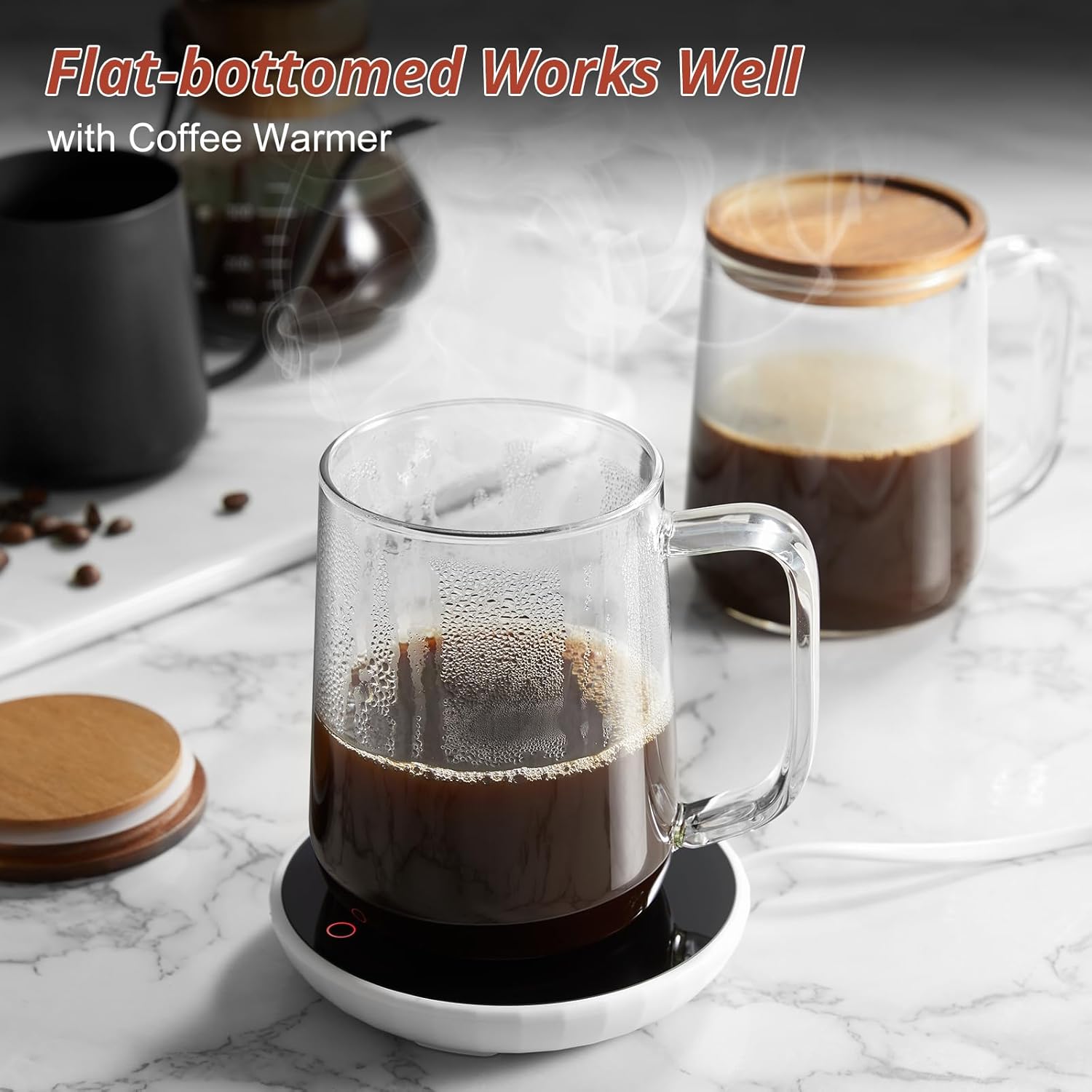 Glass Coffee Mugs, 16 oz Glass Coffee Cups with Acacia Wood Lids, Clear Borosilicate Glass Mugs with Handles for Cappuccino, Tea, Latte, Hot/Cold Beverages, Wine, Americano, Set of 2 - Image 5