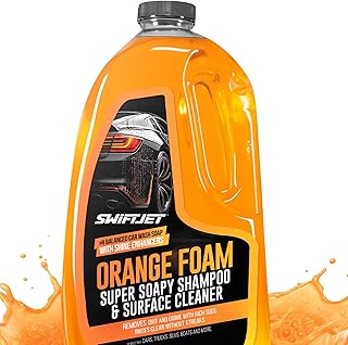 SwiftJet Orange Foam Car Wash Soap – pH Balanced Super Soapy Shampoo & Surface Cleaner – Thick Foaming Suds for Cars, Trucks, SUVs & Boats – Streak-Free Shine, Safe on Wax & Sealant (64 FL OZ)