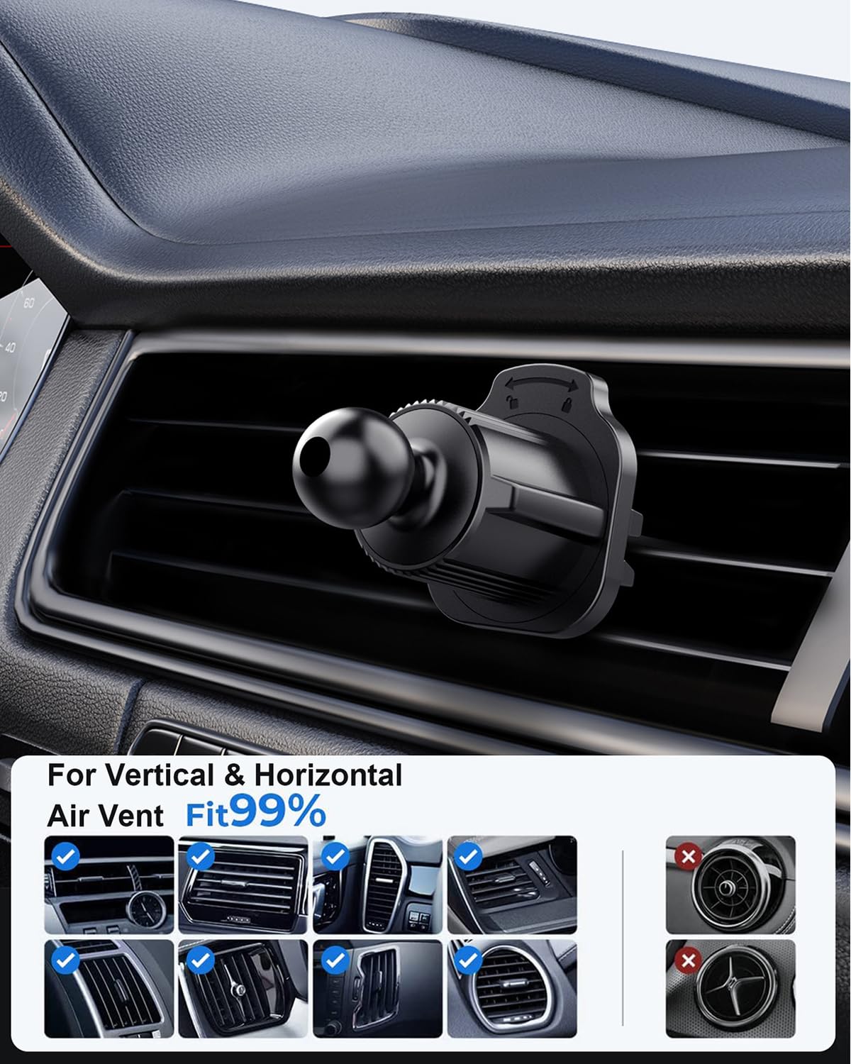Paquete de 2 clips de ventilación para la mayoría de teléfonos de coche, soporte de teléfono celular, agarre de ventilación con bola de junta de 17 mm de diámetro, clip universal de ventilación para
