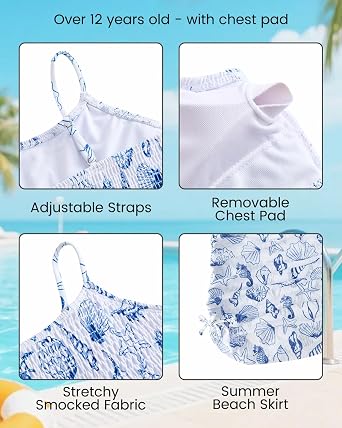JiAmy Girls 3 Piece Swimsuits Strap Bikini Set with Sarong Skirt 7-13 Years