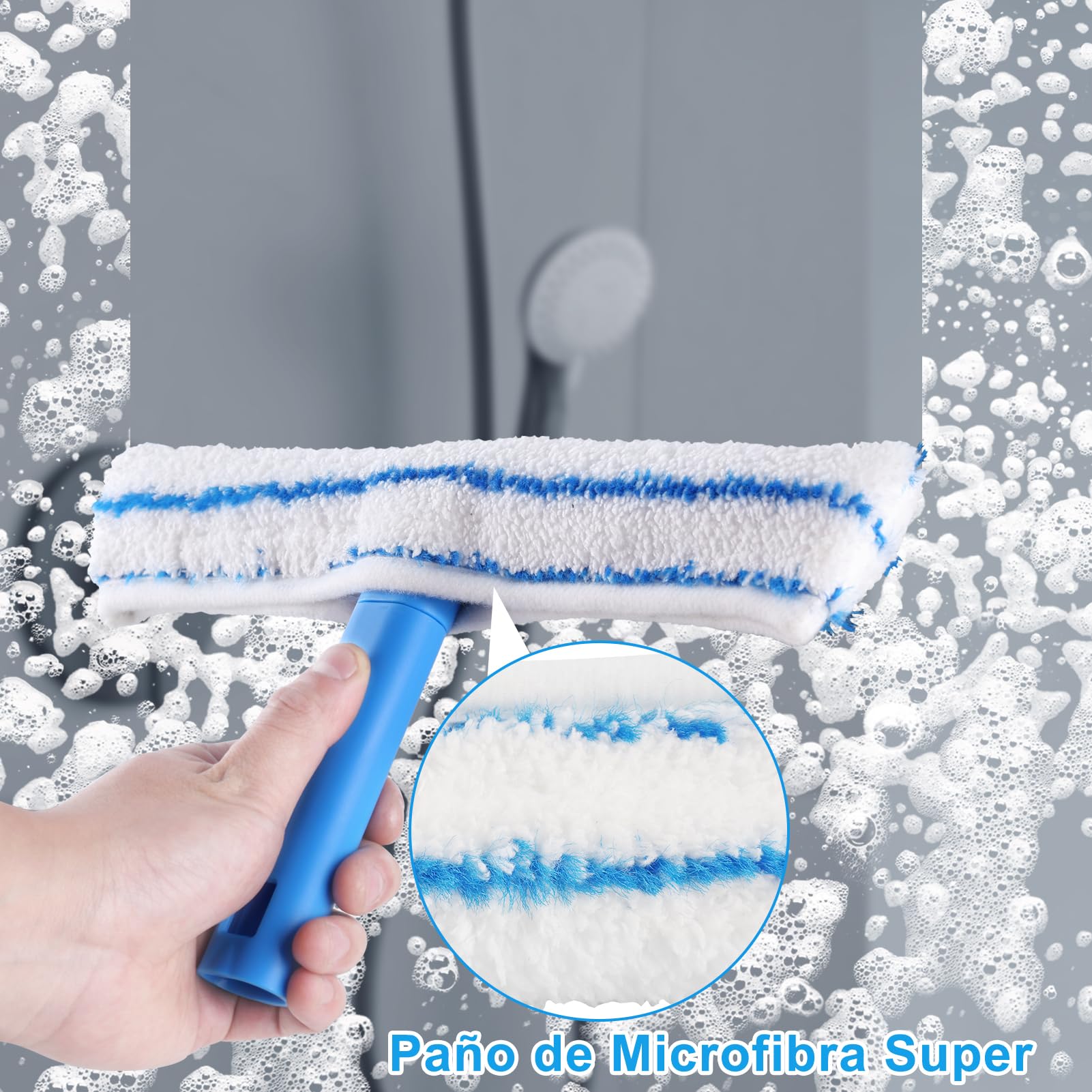 Mitclear Combo de Limpieza de Ventanas(30cm), Limpiacristales de Silicona y Limpiaparabrisas de Microfibra, Limpiador de Ventanas Profesional para Baño, Ducha, Coche, Espejo