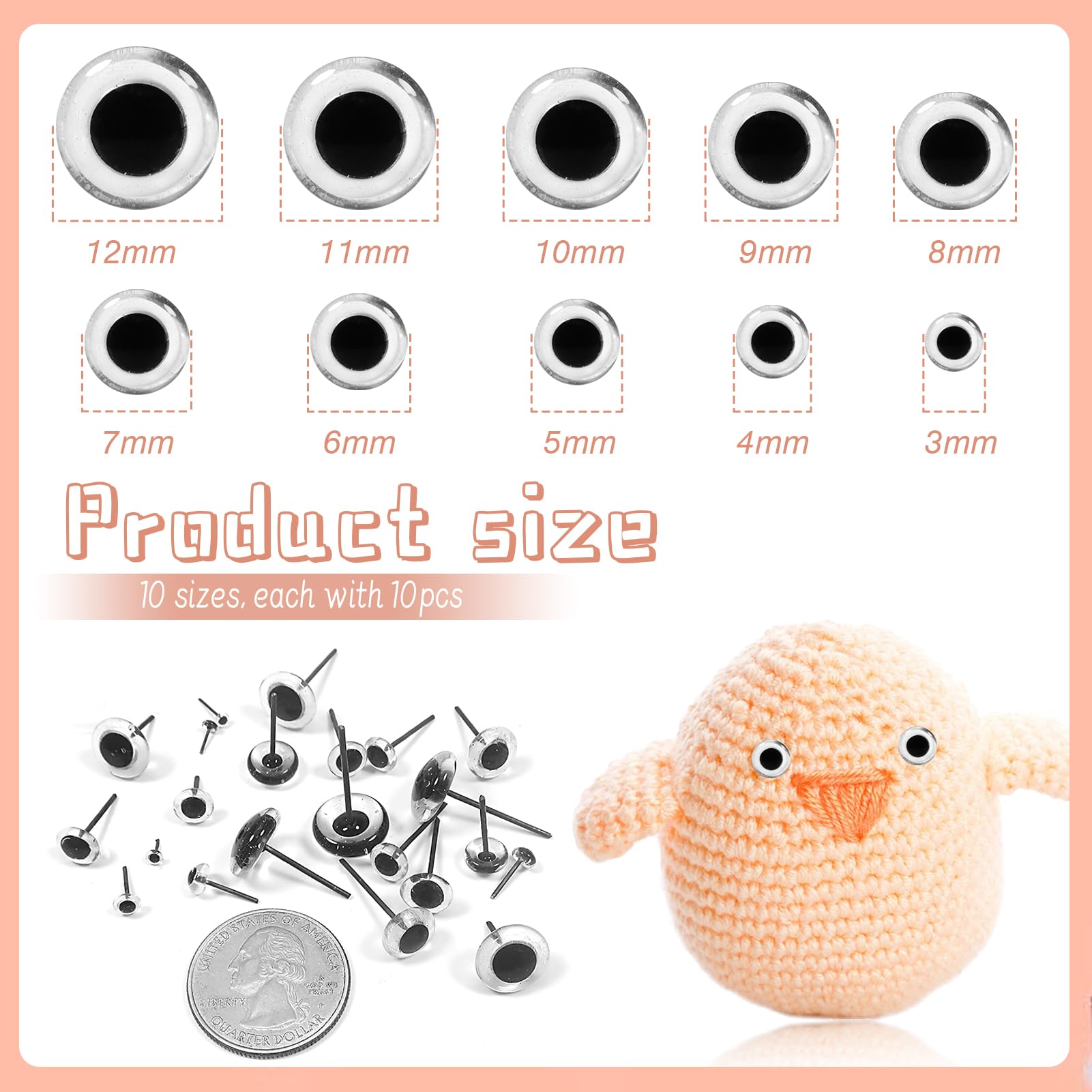 TOAOB 100 Stück Glas-Augen Für Puppen – 6 Mm, 5 Farben Mit Metallnagel | Bastelzubehör Für Stofftiere & DIY