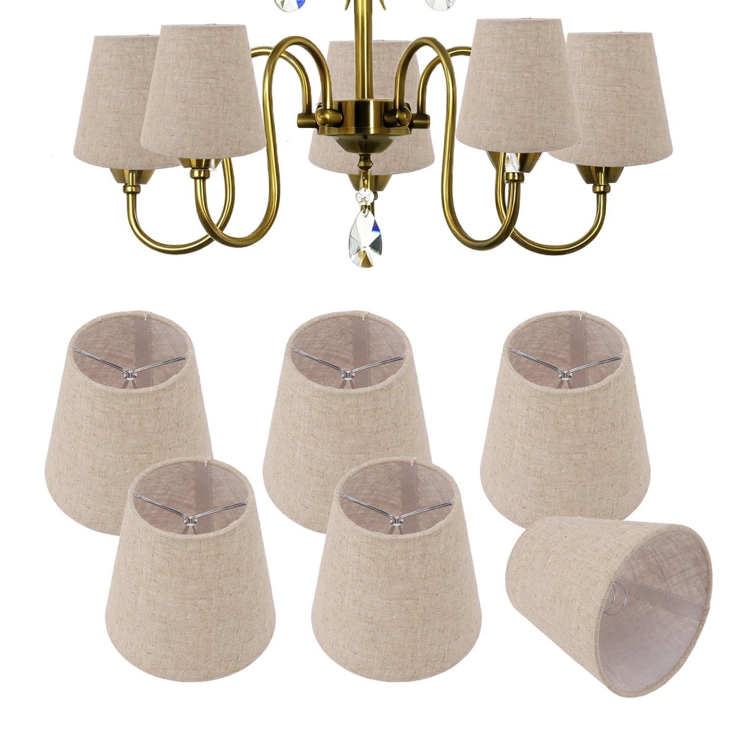 6Pcs Small Lamp Shades E14 Bulb Clip On Drum Linen Fabric Lampshades