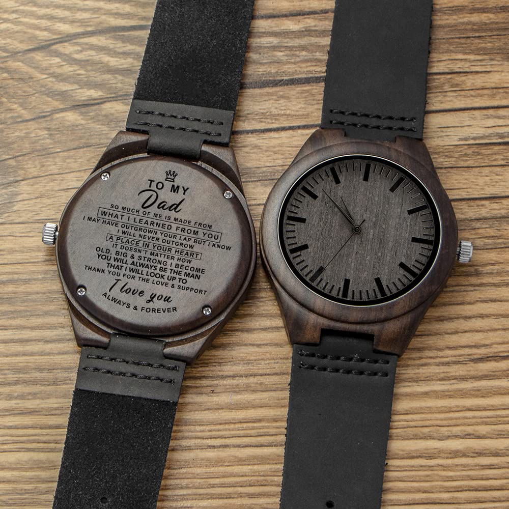 Kenon Personalized Wood Watches Gifts for Men, Engraved Handmade Mens Wood Watches for Dad Christmas Anniversary Father's Day Gifts