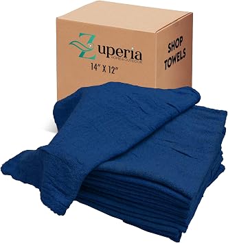 ZUPERIA Cotton Shop Towel Multipurpose Cleaning Cloths 14" x 12" - Pack of 500 - Blue Reusable Shop Rags for Automobiles, Industrial, Restaurants, Garage, and Homes