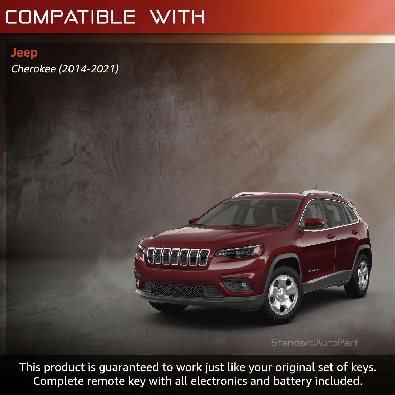 StandardAutoPart Telecomando per chiave auto compatibile con Jeep Cherokee 2014 2015 2016 2017 2018 2019 2020 2021 GQ4-53T (5 pulsanti Hatch)