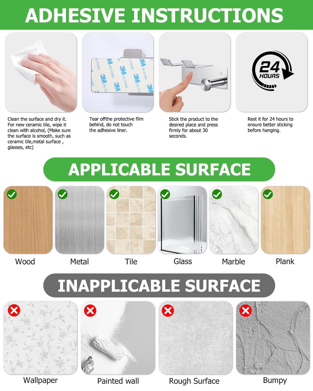 Supporto per asciugacapelli senza foratura, in acciaio inox SUS304, supporto per asciugacapelli da bagno, senza foratura, con gancio per cavo, protezione antigraffio in PVC, compatibile con