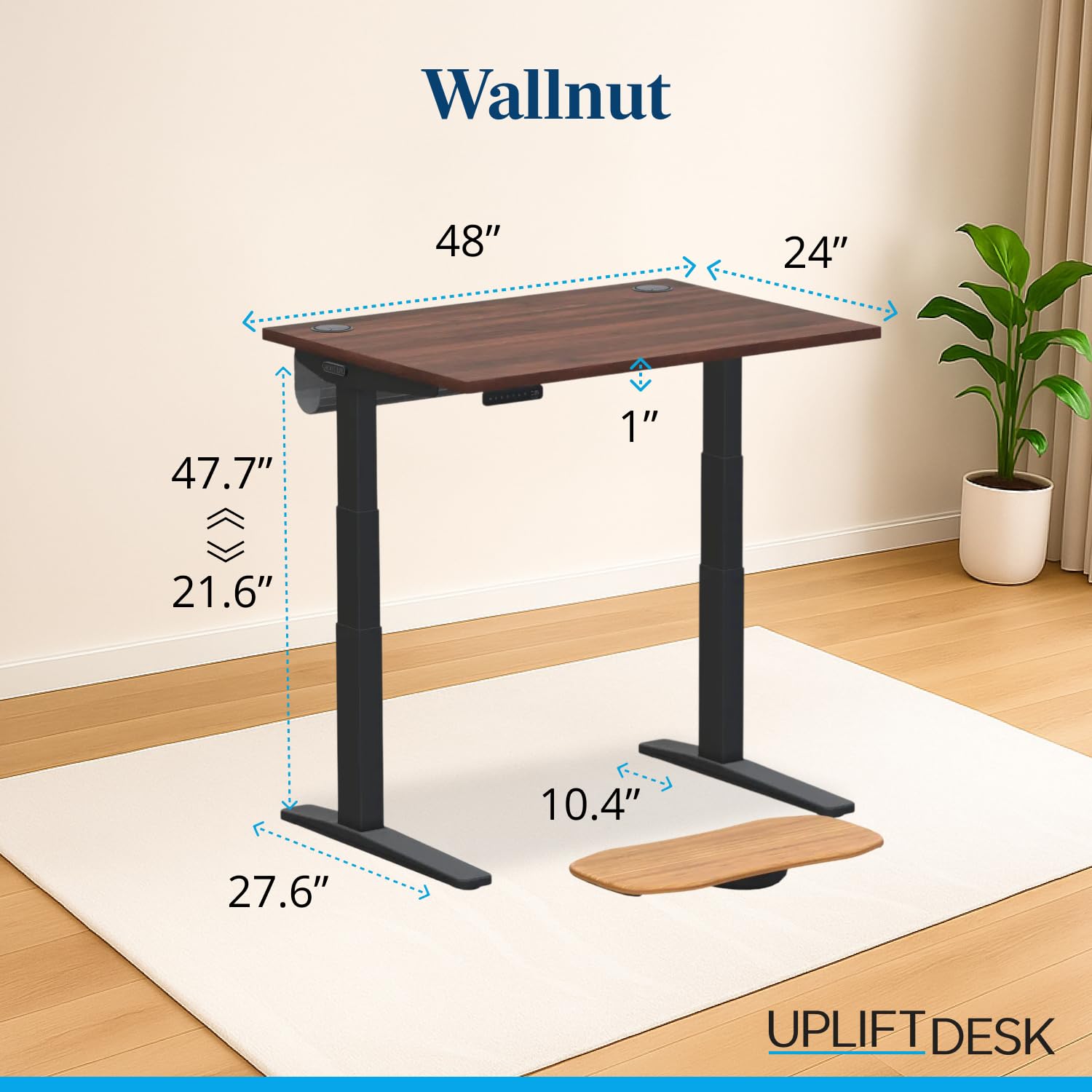 UPLIFTDESK V3 2-Leg Walnut Laminate Wood Standing Desk Adjustable Height Advanced 1-Touch Memory Keypad Under Desk Cable Management — view 2