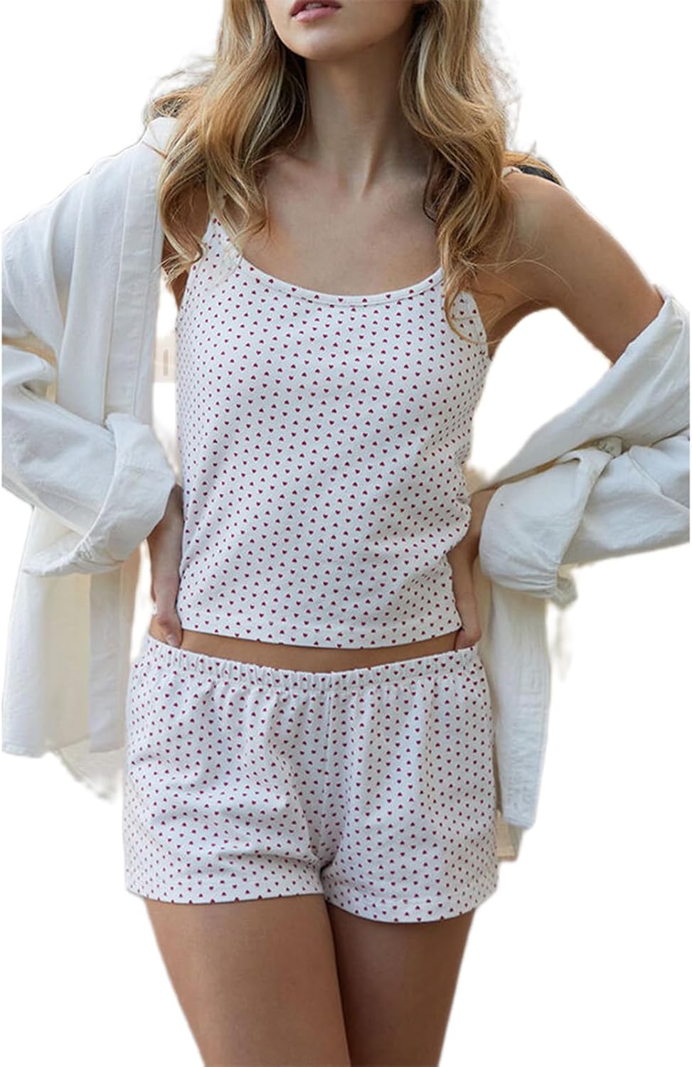 RUEWEY Women's Pajamas Shorts Set Spaghetti Strap Crop Top and Shorts Pjs Sleepwear Sets