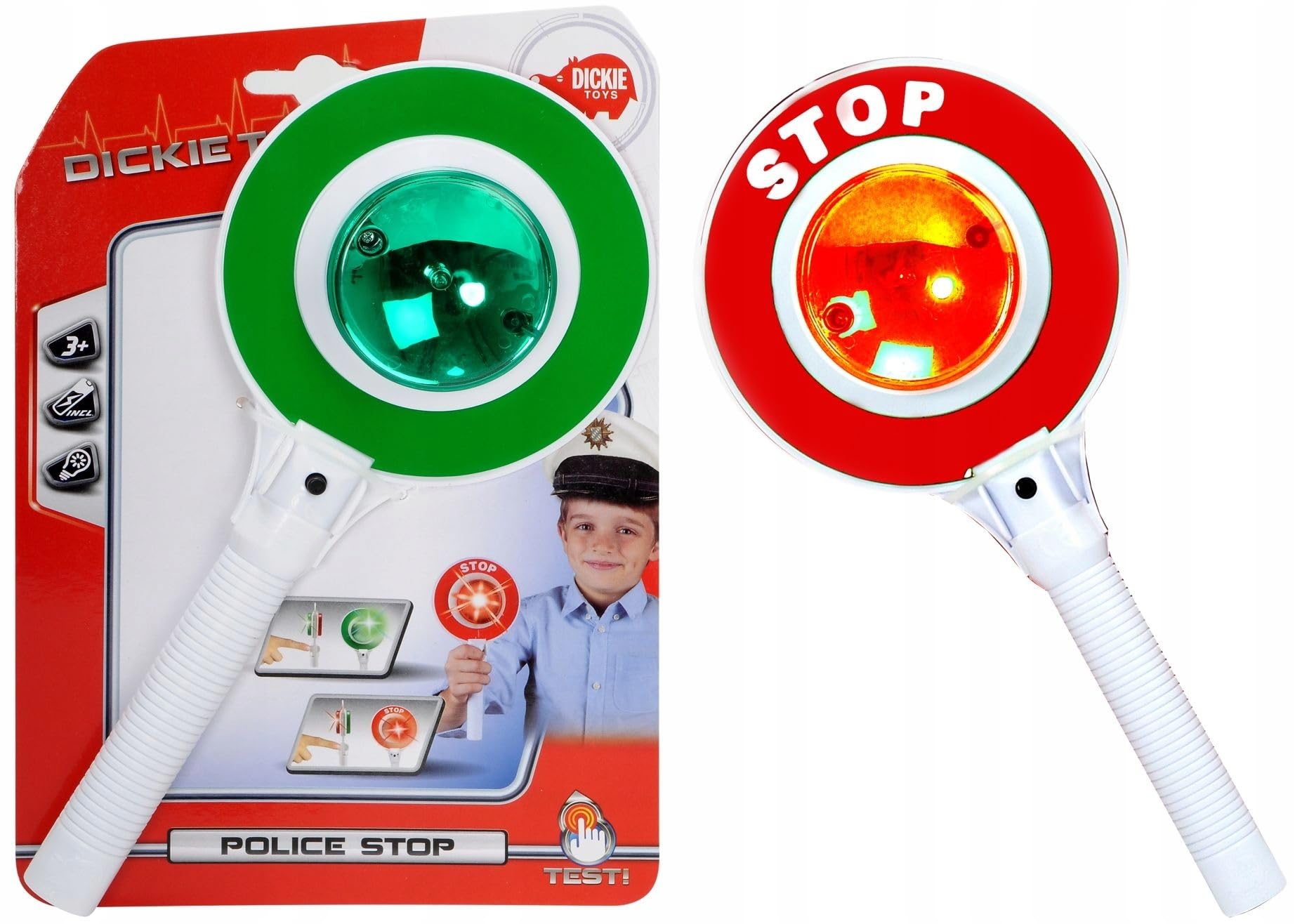 Dickie 203342008 SOS Lizak policyjny ze światłem dla małego policjanta, baterie w zestawie, 25 cm, od 3 lat