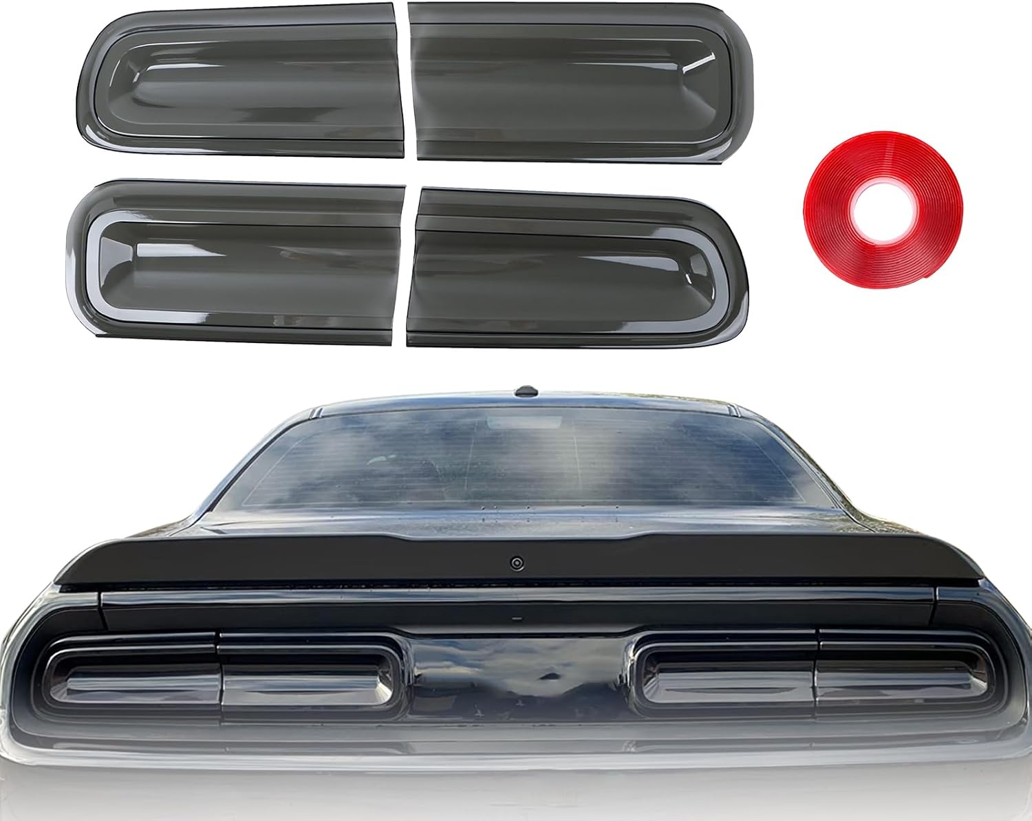 Tail Light Covers Rear Light Guards Compatible with Dodge Challenger 2015-2023, Smoked Black Exterior Accessories (with Adhesive Tape)