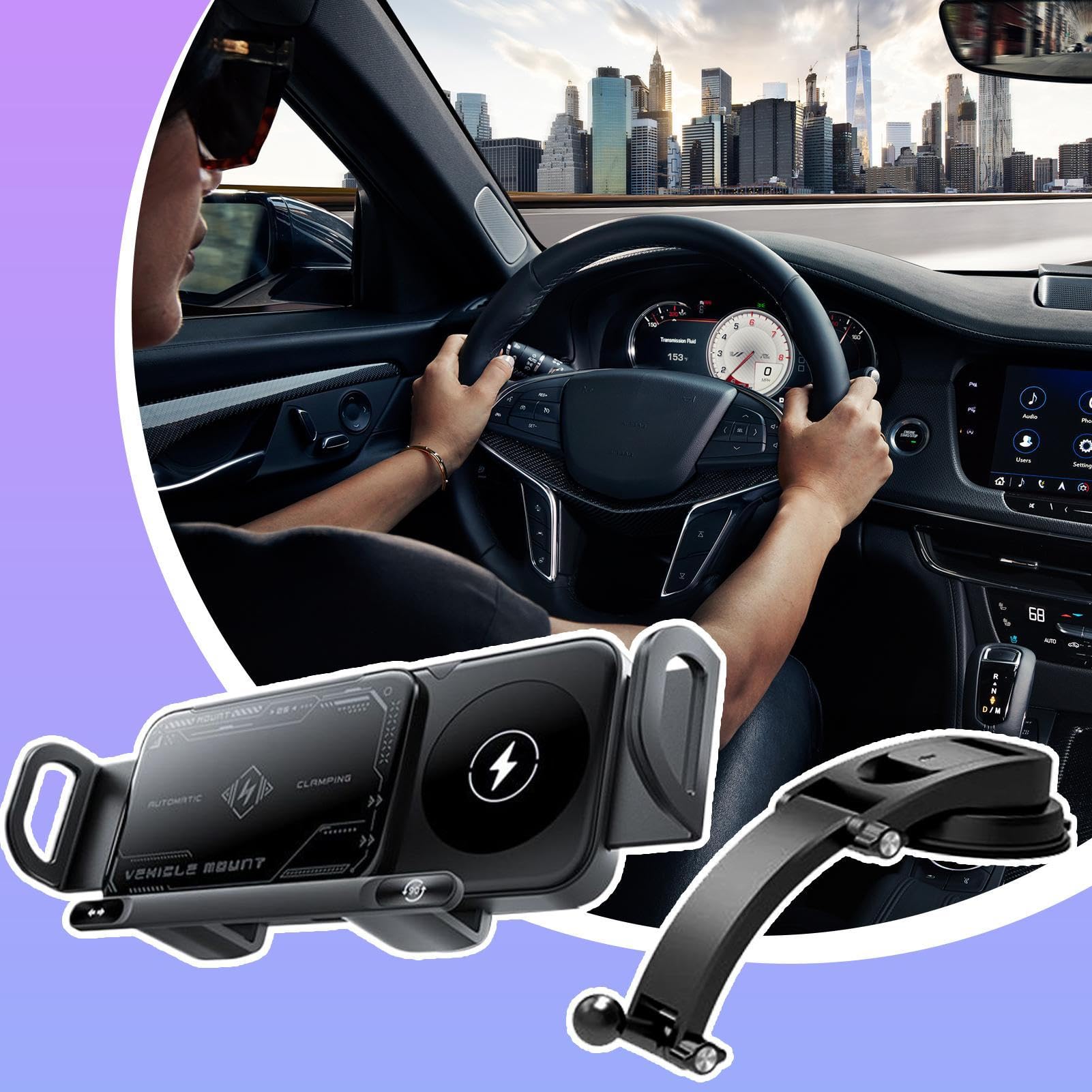 Caricatore Wireless Auto Supporto Telefono per Veicoli | 15W Doppia Bobina Wireless Pieghevole Dispositivo di Ricarica per Cellulare per Griglia Aria Cruscotto e Console Centrale