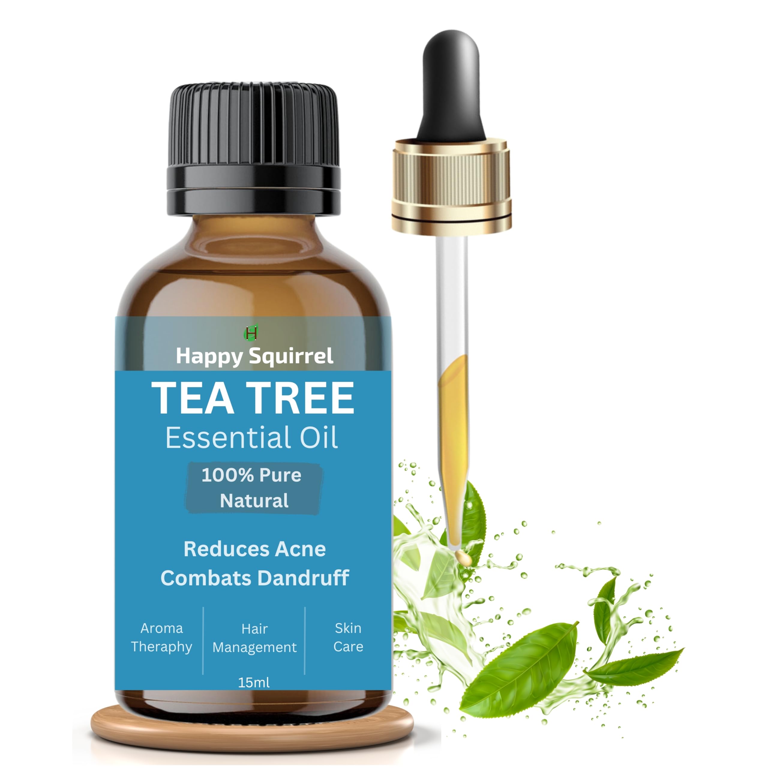 Happy Squirrel Tea Tree Oil | For Clear Skin, Face & Hair | Reduces Acne, Controls Dandruff | Graded 100% Pure Tea Tree Essential Oil (15ml) (B0D586VBG8) Amazon Price History, Amazon Price Tracker