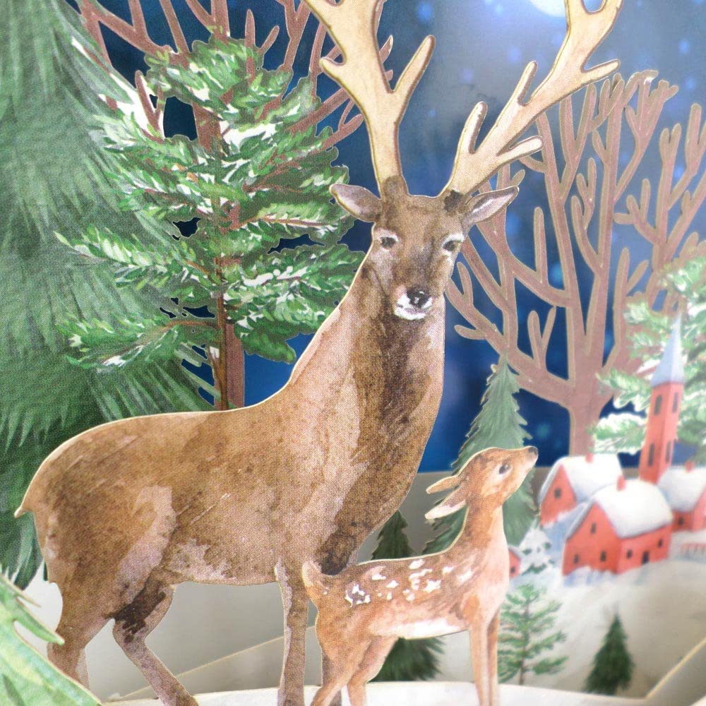 Majestic Snowy Stag & Fawn 3D Pop Up Christmas Greeting Card by Alljoy Cards XPOP023, Winter/Snow, 15cm x 15cm - Image 3