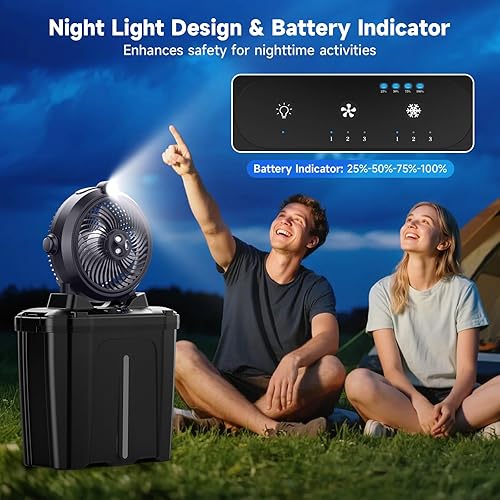 Miniatura 4 de Ventilador de nebulización portátil con cubo grande de 11 L para patios al aire libre, ventilador de campamento con batería de 20000 mAh con