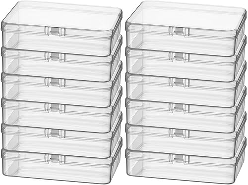 Miniatura 6 de Paquete de 12 recipientes rectangulares de plástico transparente con tapa con bisagras para cuentas y otros artículos pequeños de manualidades (5.7