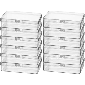 Rectangular Plastic Storage Container 11.5 x 8.5 x 2.8 cm Pack of 12 transparent with hinged lid for beads and small craft items