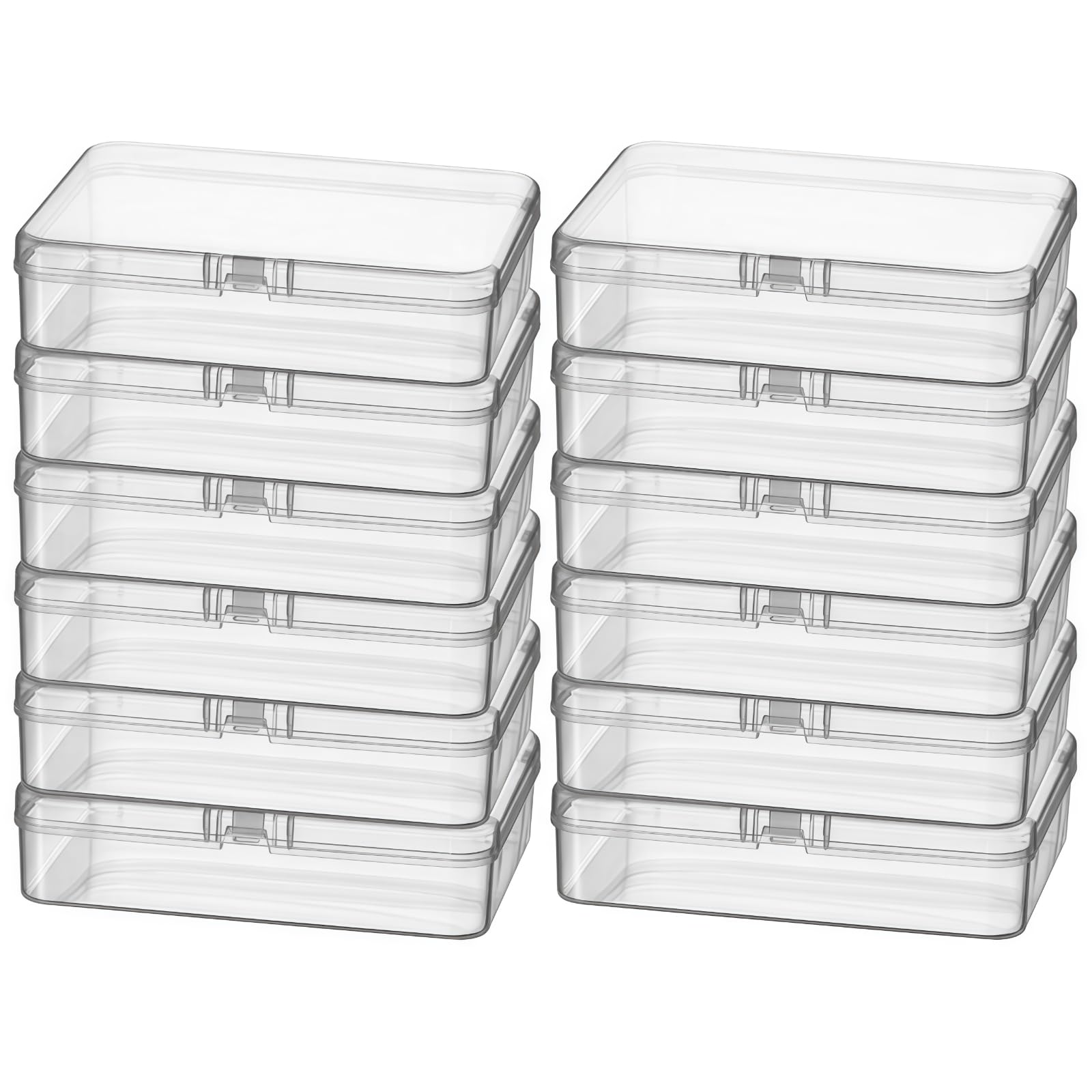 Thintinick 12 Pack Rectangular Clear Plastic Storage Containers Box with Hinged Lid for Beads and Other Small Craft Items (4.5 x 3.3 x 1.1 inch) — image 1