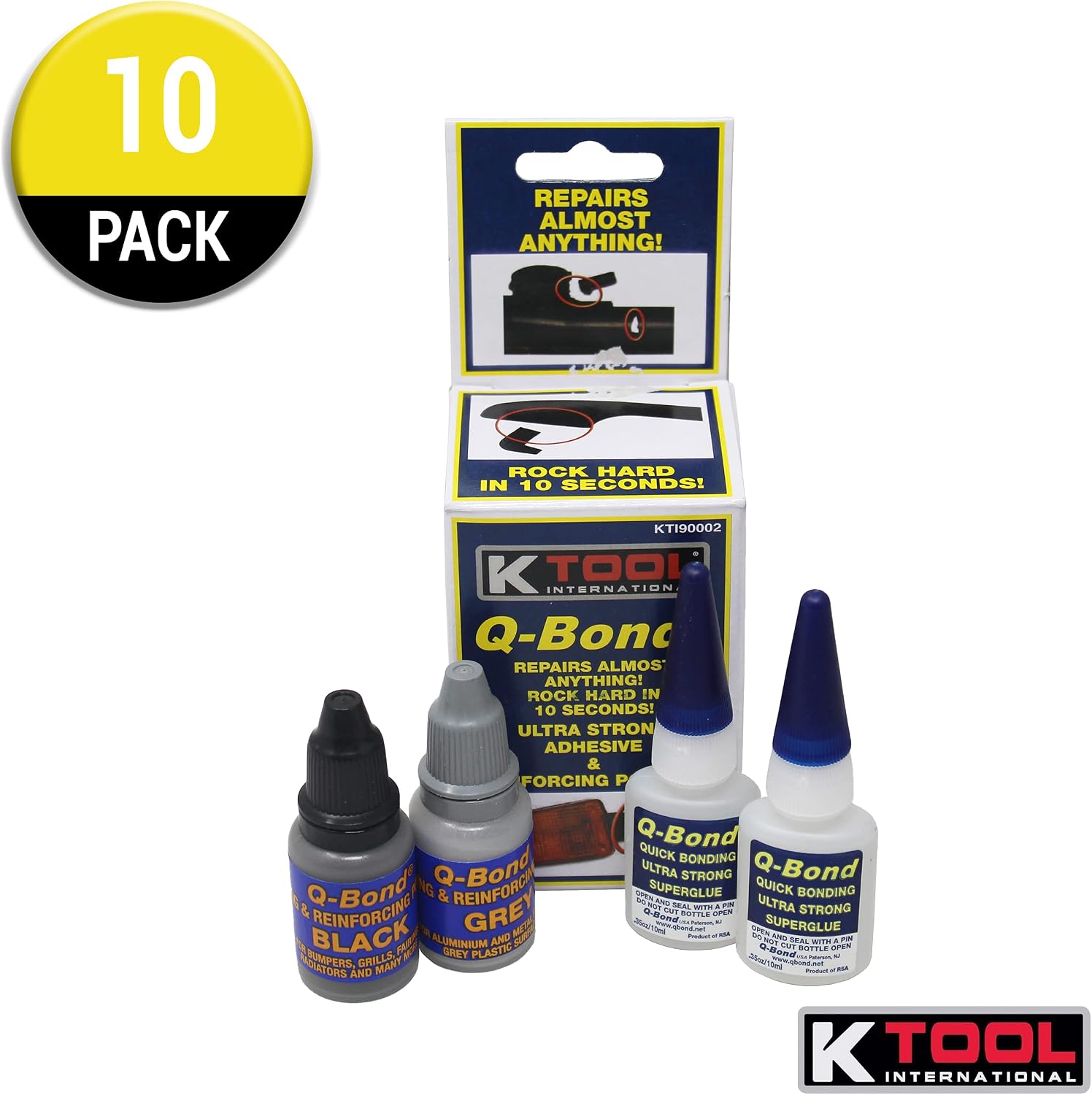 Best Review K Tool International Q Bond Adhesive Kit, Repairs and Reinforces, Plastics, Metals - 10 Pack KTI90003
