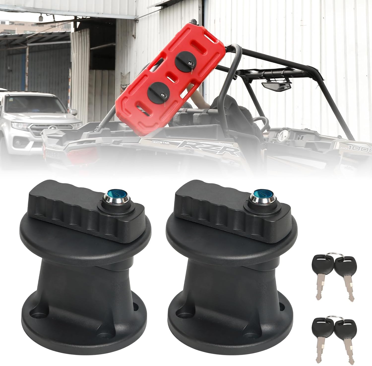 Upgrade Gas Can Mount Lock + 2PCS Lock Mount Keys Fit for 30L Storage Container on UTV ATV Off-Road Cars Motorcycle