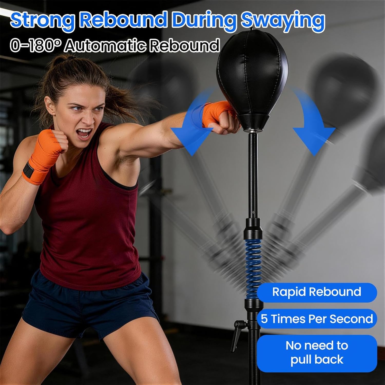 Pedestal Punching Bag with Stand, Height Adjustable 55.9-71.6 Inches Speed Ball Reflex Bag, Speed BagBoxing Equipment Floor PunchingBag, for Training, Stress Relief & Fitness