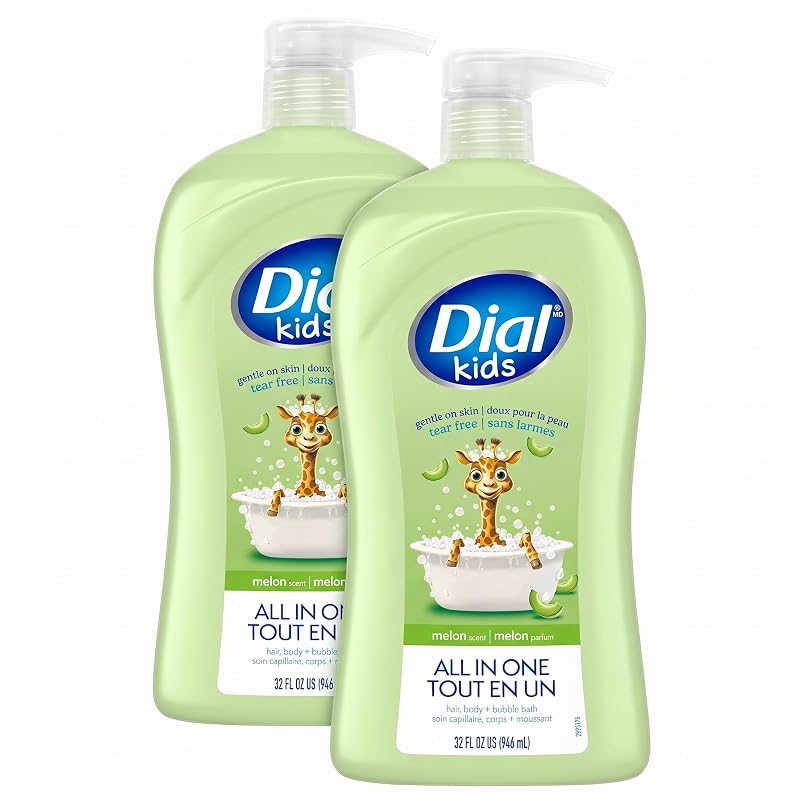 Dial Kids Sabonete líquido corporal, shampoo e banho de espuma, fragrância de melão, 946 mL, Pacote com 2