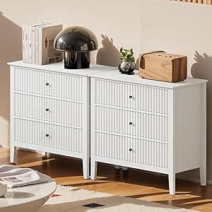 Amazon.com: May in Color Large White Fluted 3 Drawer Dresser Set of 2 ...
