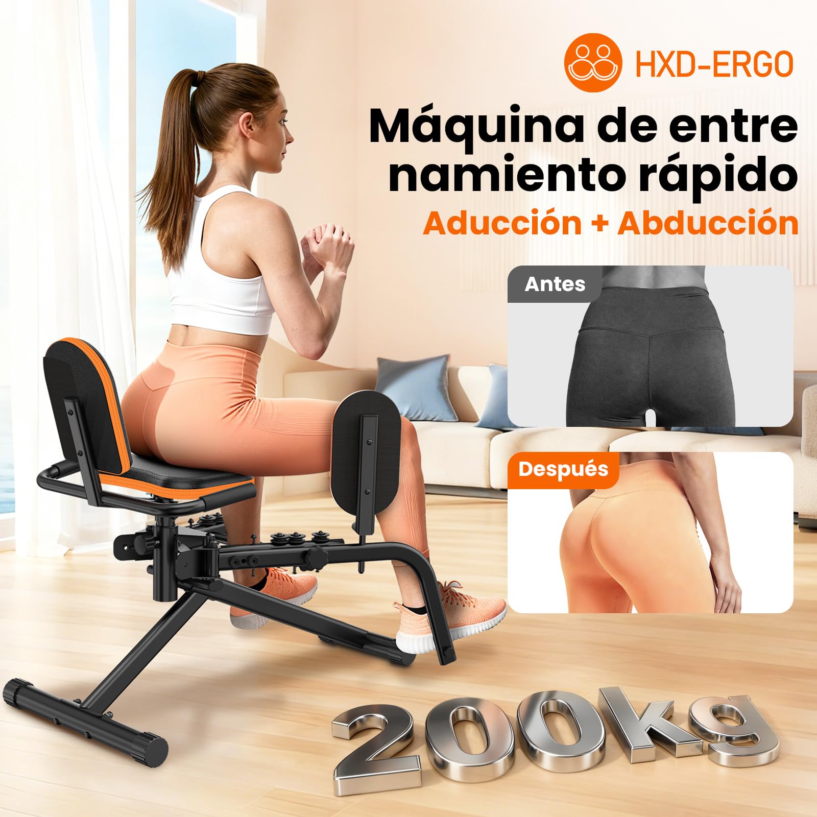 HXD-ERGO Máquina de Abductores y Muslos, Kegel Trainer para Hombres y Mujeres, Resistencia Ajustable, Fortalecedor de Glúteos, Caderas y Piernas, Compacto para Casa