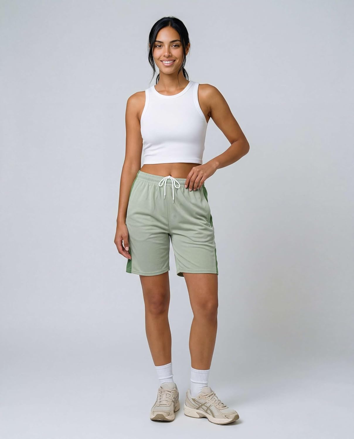 Real Essentials 4 Pack: Women's 7" Mesh Bermuda Athletic Shorts - Quick Dry Workout Running Pockets (Available in Plus Size)