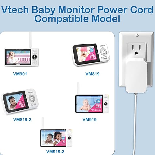 Miniatura 2 de Cable de alimentación para monitor de bebé de 5 V para VTech VM901 VM901-2 VM819 VM819-2 Video Monitor de bebé cargador de pantalla para unidad de