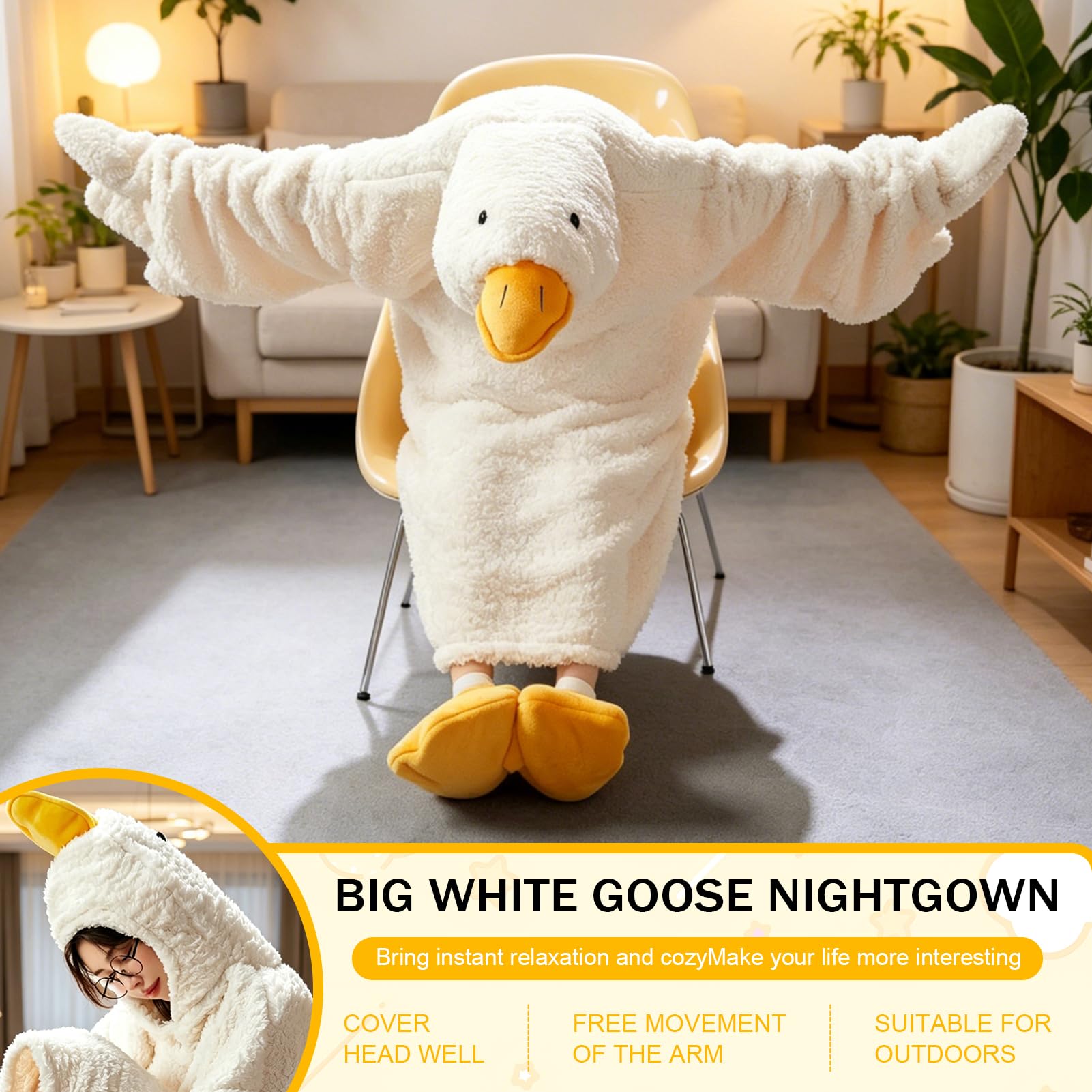 Pijama de Pato y Mono de Ganso Vestible, Manta con Capucha Graciosa para Adultos, Body Sudadera para Parejas en Felpa Suave, Saco de Dormir Grueso de Lana Coral