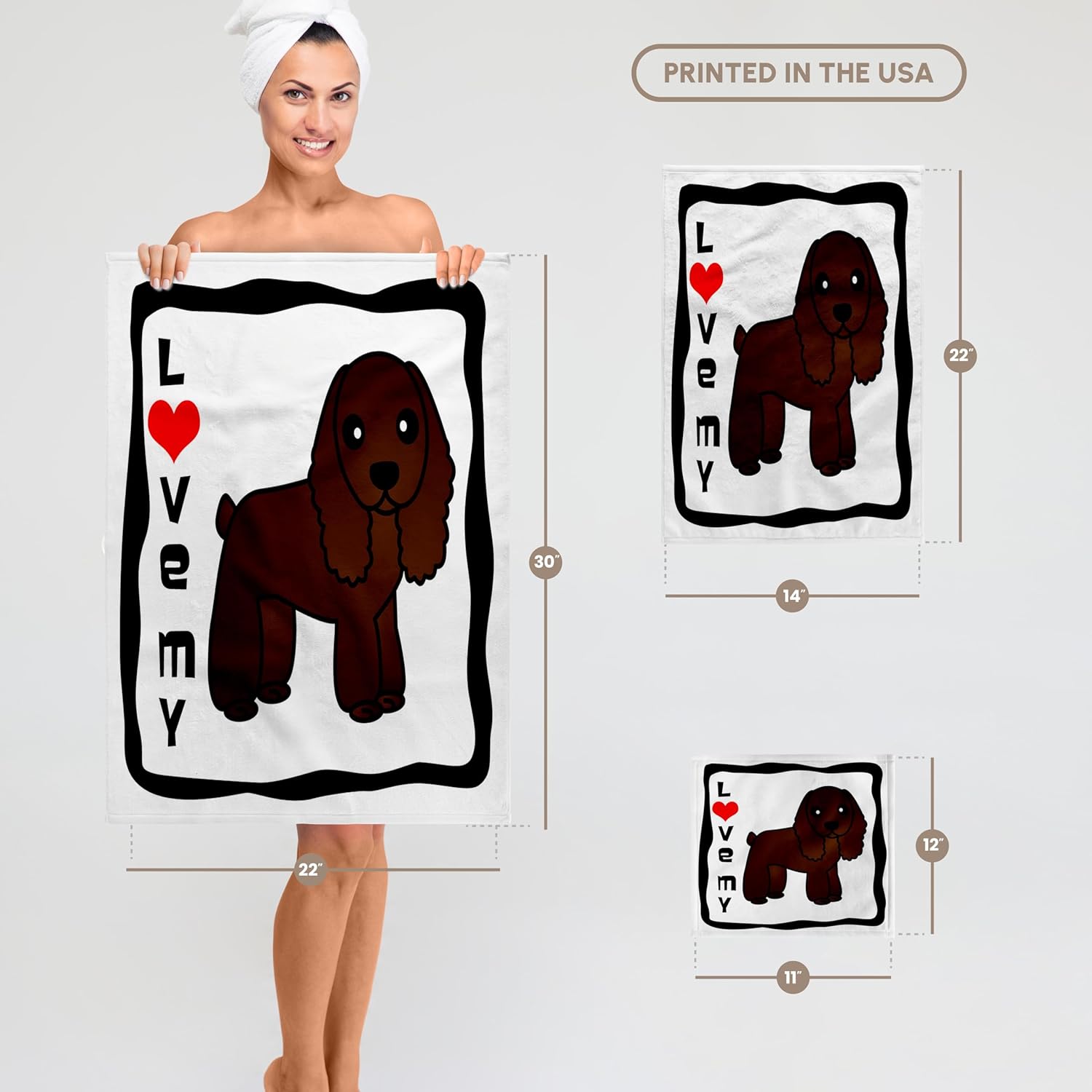3dRose Love My Cocker Spaniel Chocolate 22x30 Bath Hand Pool Towel