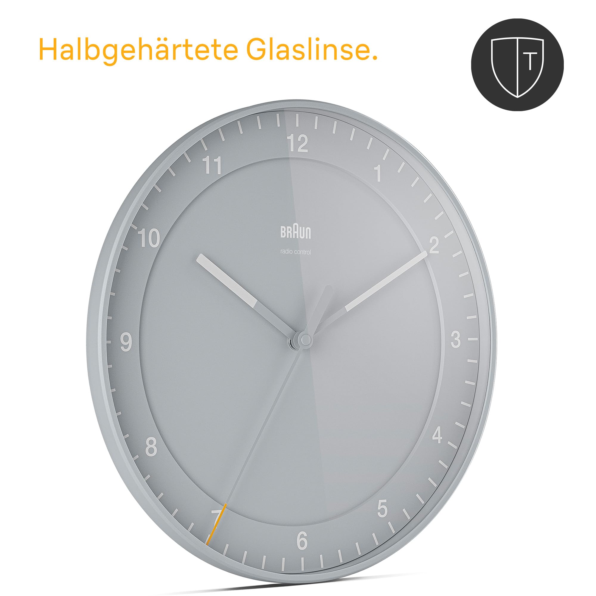 Braun Classic Funkuhr für die mitteleuropäische Zeitzone (DCF/GMT+1) mit geräuschlosem Uhrwerk, leicht ablesbar, 30 cm Durchmesser in Grau, Modell BC17G-DCF