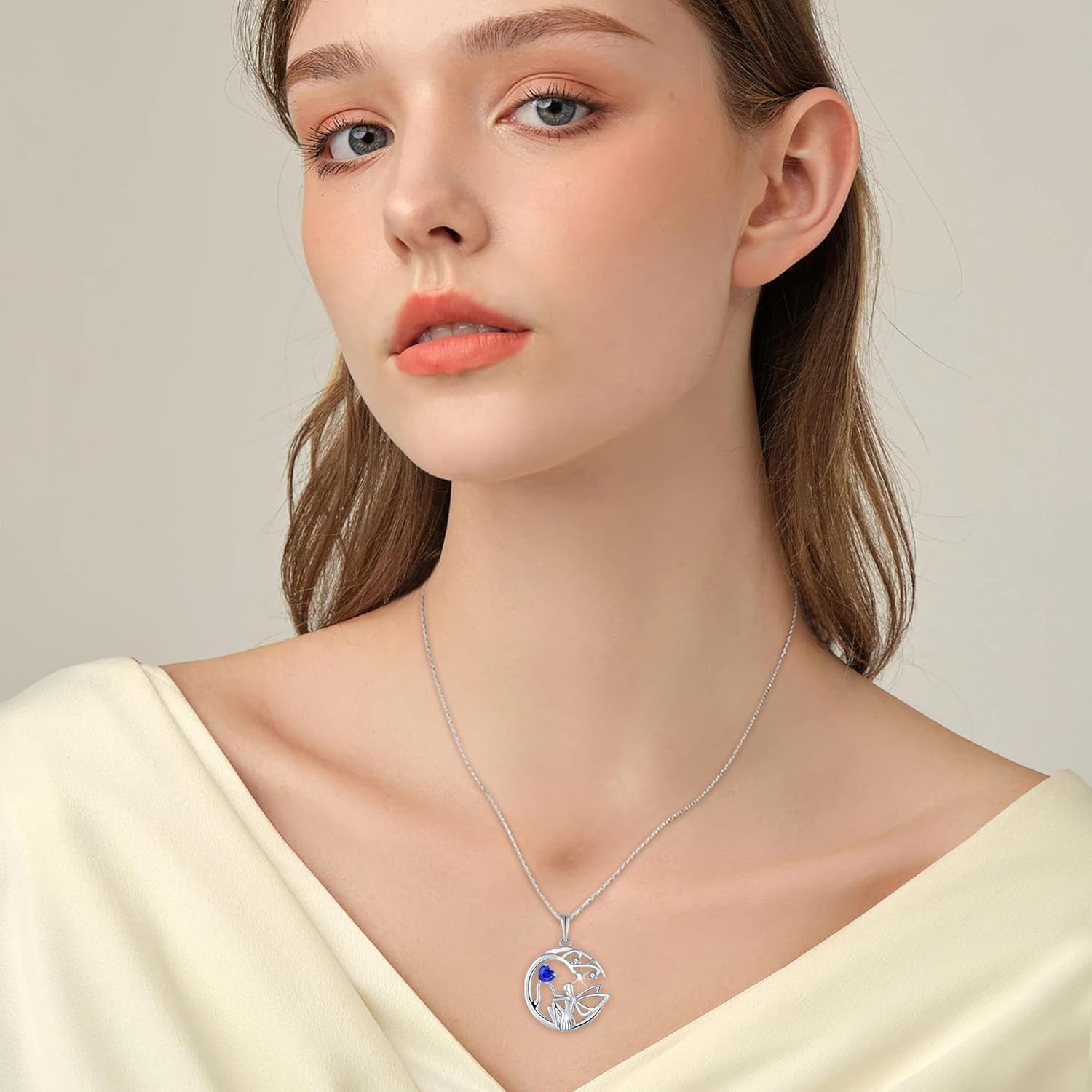 Guardian Angel Necklace for Women 925 Sterling Silver Tree of Life Necklace Birthstone Created Gemstone Pendant Jewelry Gifts for Women - Image 3