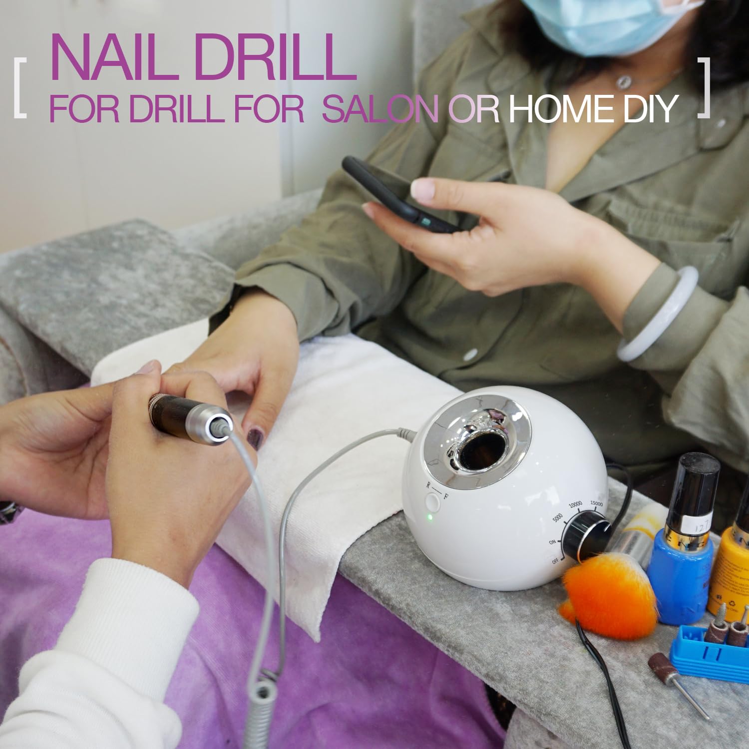 Torno para Uñas Profesional 35000 RPM, AZ GOGO Torno para Uñas de Gel y Acrílico, Lima Eléctrica para Uñas con 7 Brocas, Velocidad Ajustable, Set de Manicura y Pedicura Eléctrico para Salón DIY