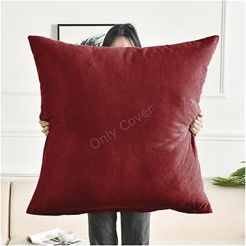 Super King Size Pillow Cases, Square Extra Large Cushion Covers 50x50,60x60,70x70,80x80 cm Soft Pillow Cover with Zipper Pillowcases for Pillows Sofa CouchBurgundy,80x80cm 31x31 in