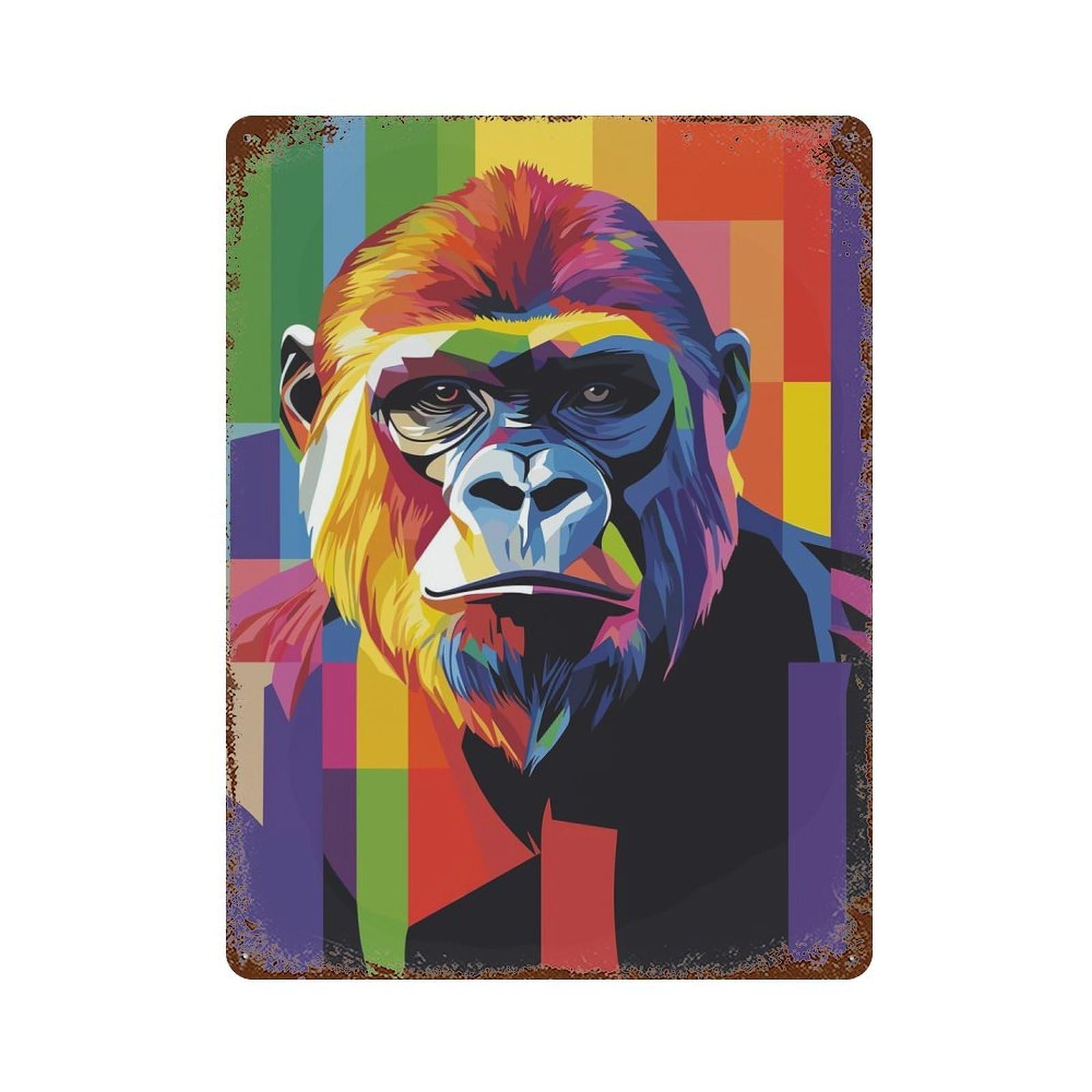 Gorilla Pop Art 15.7"x11.8" Retro Metal Sign, Industrial Home Decor for Basement, Hobby Room And Garage Decor