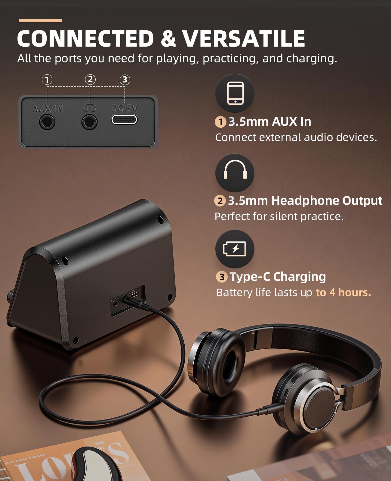 LEKATO Mini amplificatore per chitarra elettrica 10W con Bluetooth Clean Overdrive Reverb