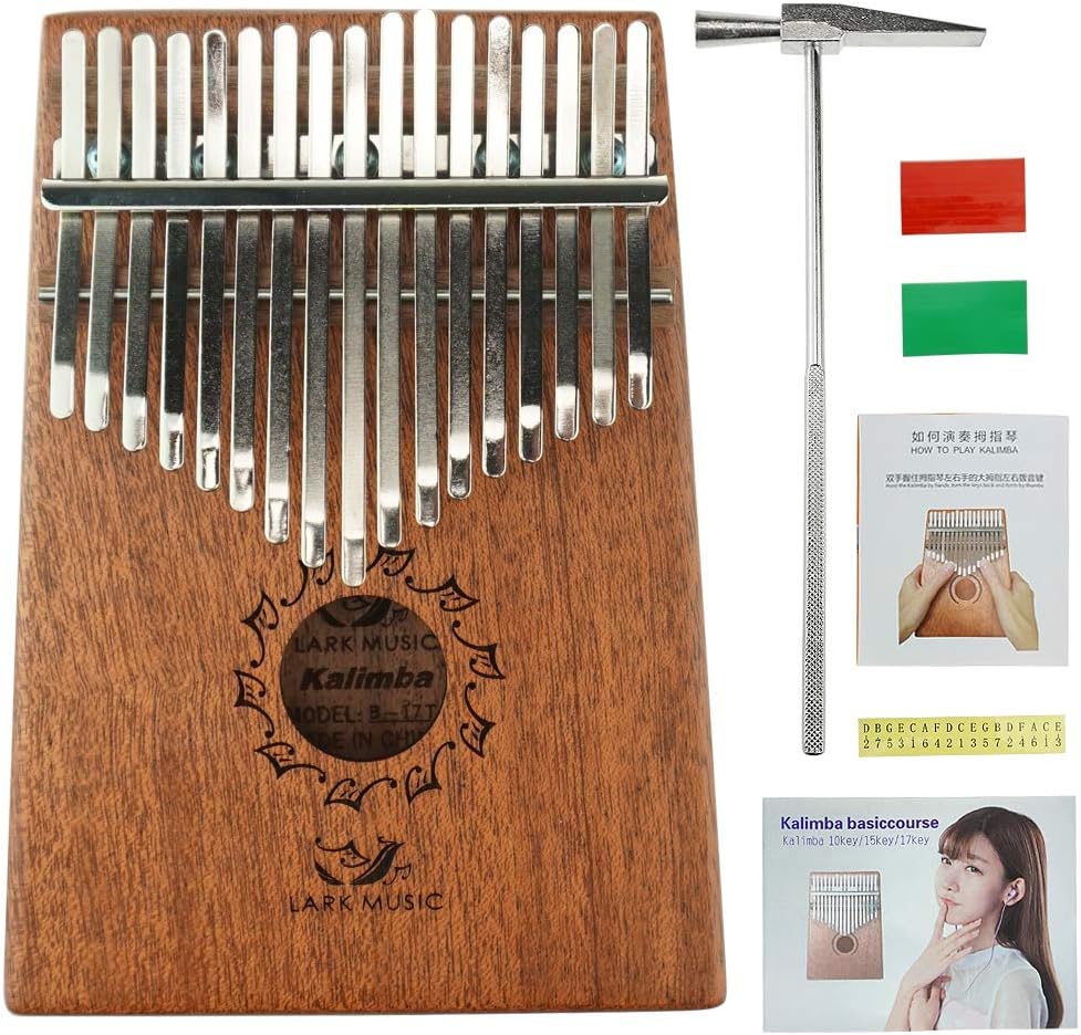 Lark Music 17 Key Mahogany Kalimba African Thumb Piano Finger Percussion Keyboard Portable Music Instrument Key C