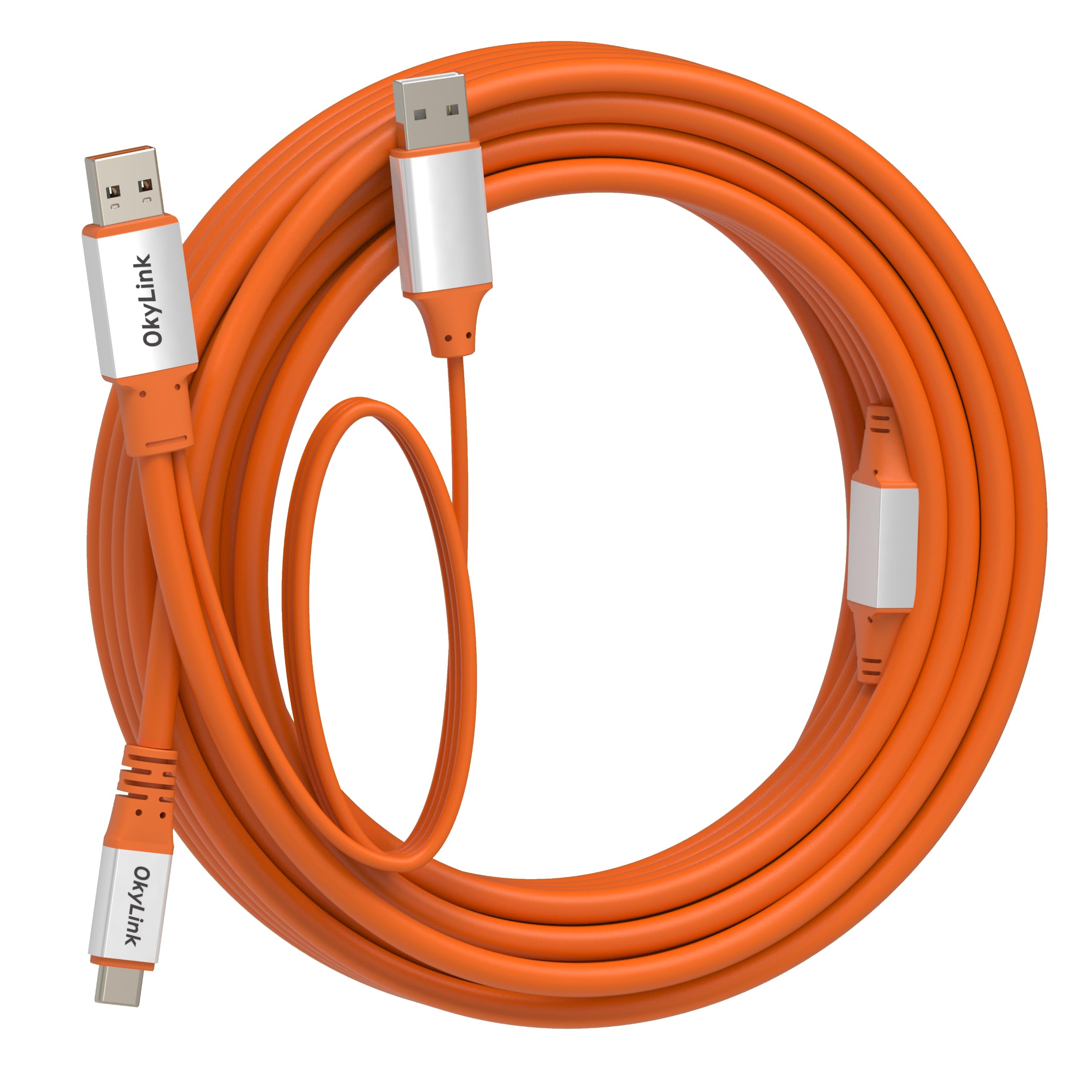 OkyLink USB 3.2 Gen 2 A-auf-C-Kabel, 10Gbps, mit ext. Strom, orange, 10m (32ft), f. Webcam, PC, Laptop, SSD, Smartphone, USB-Hub, VR-Headset | 10 m mit externer Stromversorgung, lange Reichweite, orange, für industrielle USB-C und Datenverbindung mit groß