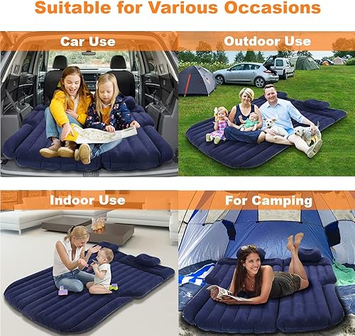 Miniatura 2 de Colchón de aire para automóvil, colchón inflable para asiento trasero, cama de automóvil con bomba de aire, almohadilla para dormir para el hogar