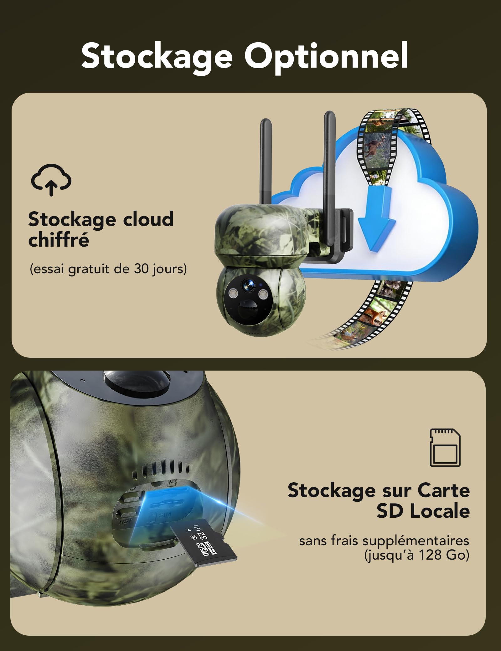 GNCC Camera de Chasse Solaire sans Fil 4G 2K avec Carte Sim Pas de Wi-FI