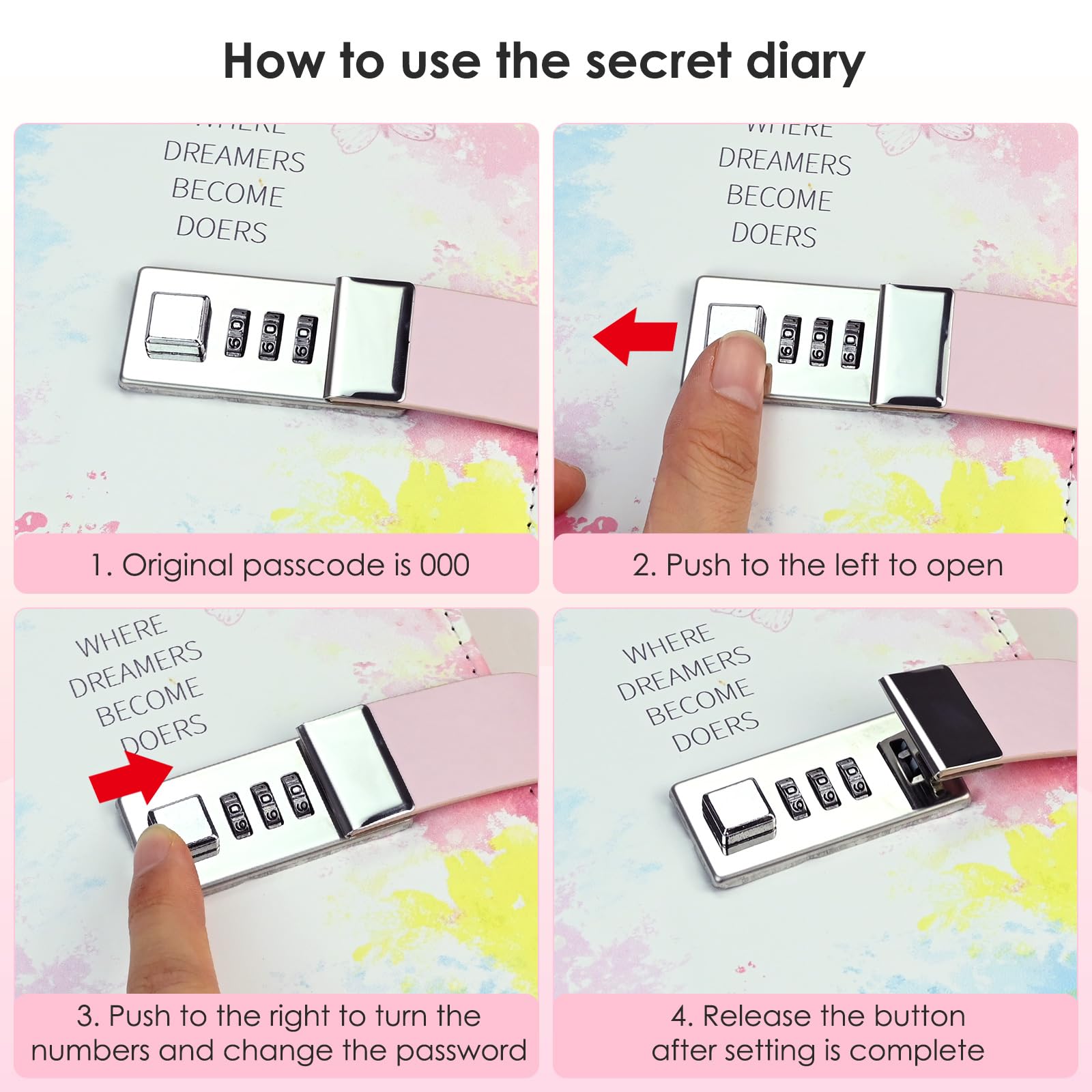 twirush Secret Diary with Lock for Girls, B6 PU Leather Kids Journal with Lock, 256 Pages Lockable Notebook Kids Diary - Image 3