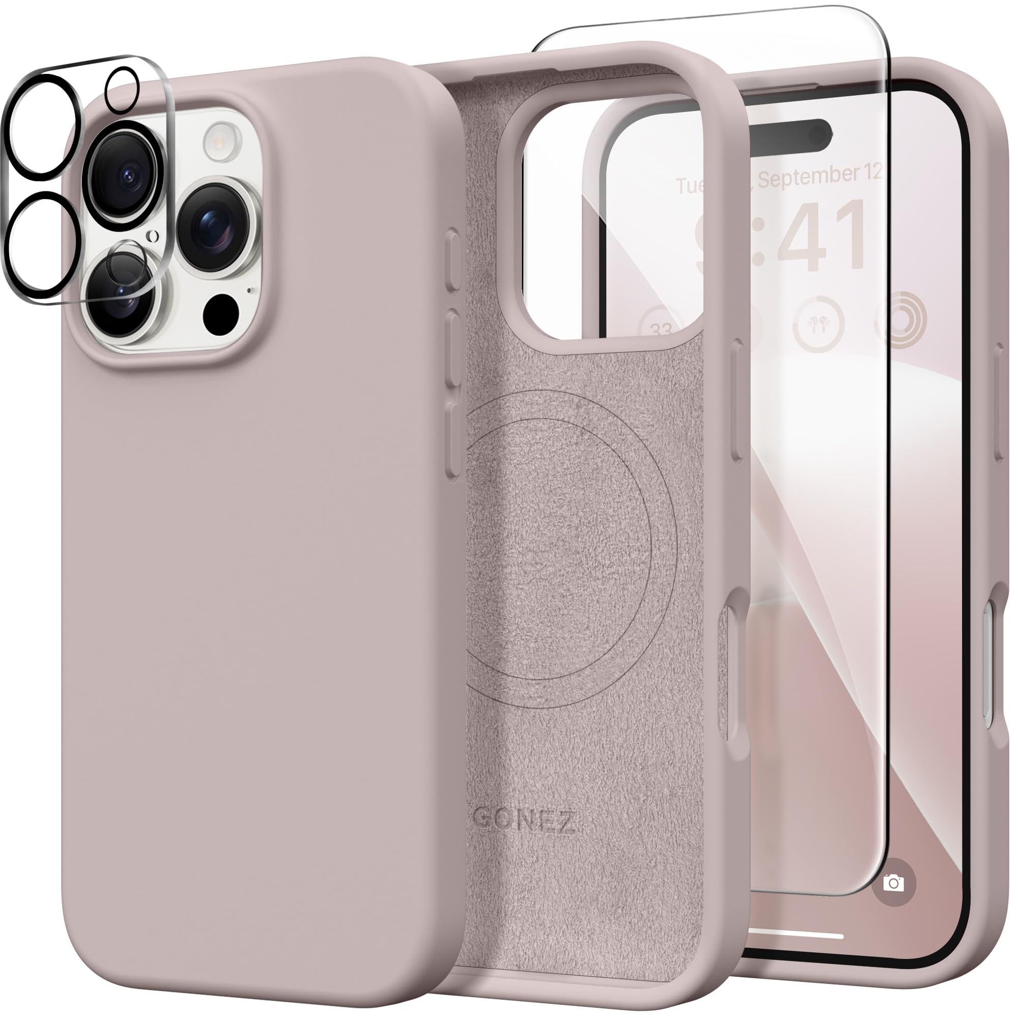 GONEZ Magnetic for iPhone 16 Pro Max Case, Compatible with MagSafe, Liquid Silicone Case, with Screen Protector + Camera Protector, Full Body