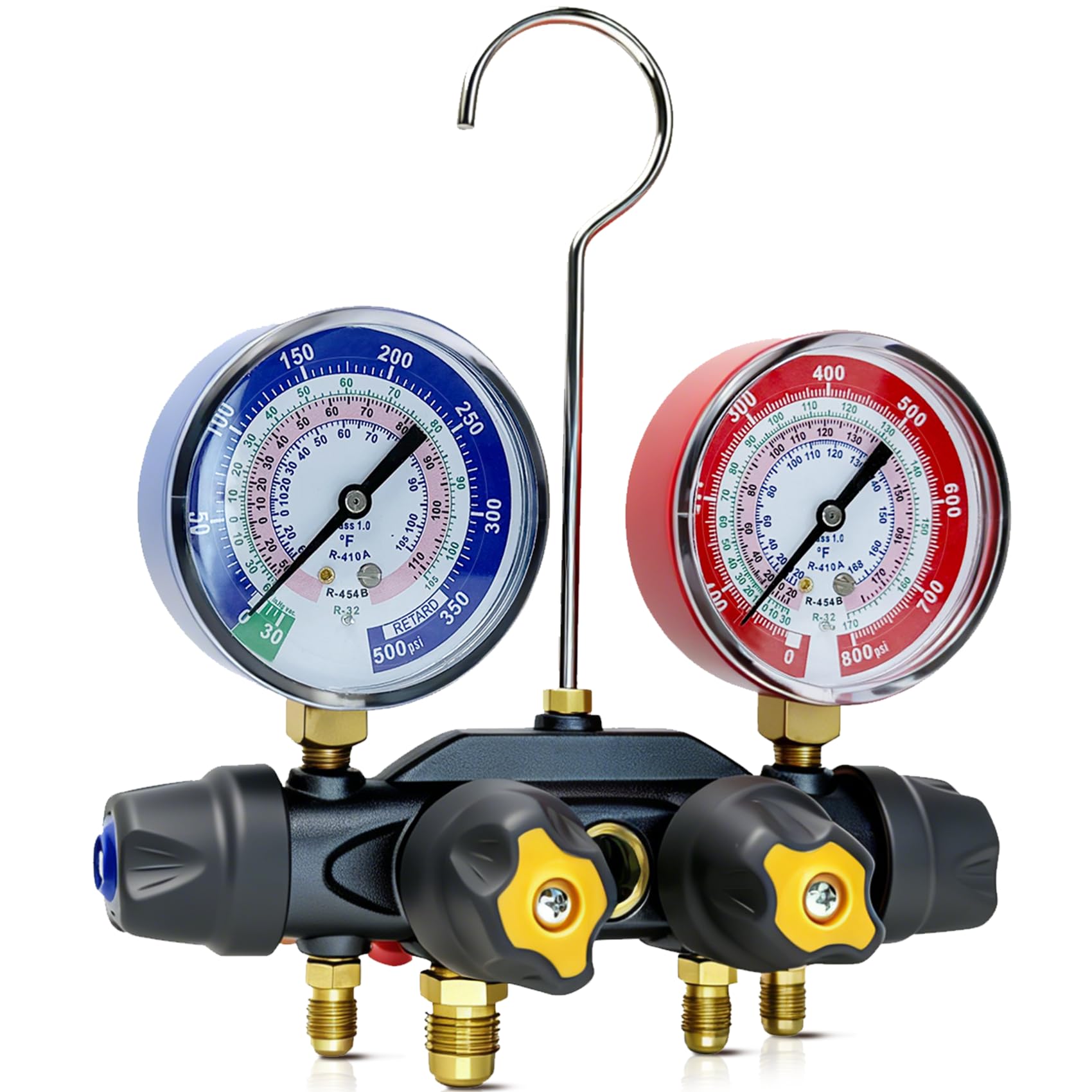 49974 A2L 4-Valve Test and Charging Manifold, 3-1/8" (80mm) | Refrigerant Manifold Gauges, Compatible with R-32/R454B/R410A, HVAC Manifold Gauge, Hoses Not Included